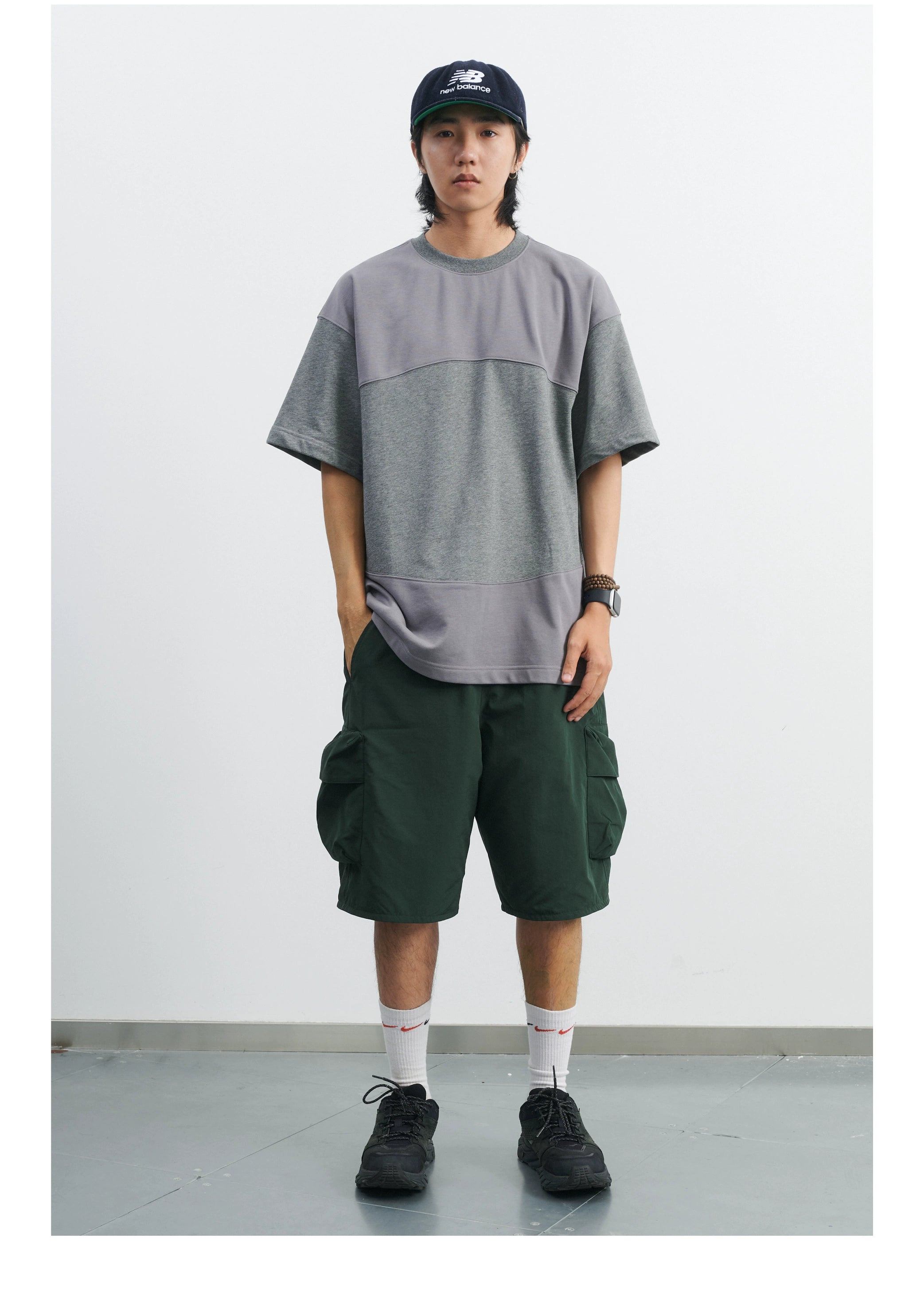 NUMBERSALT Loose Crew Neck Simple Splicing Tee