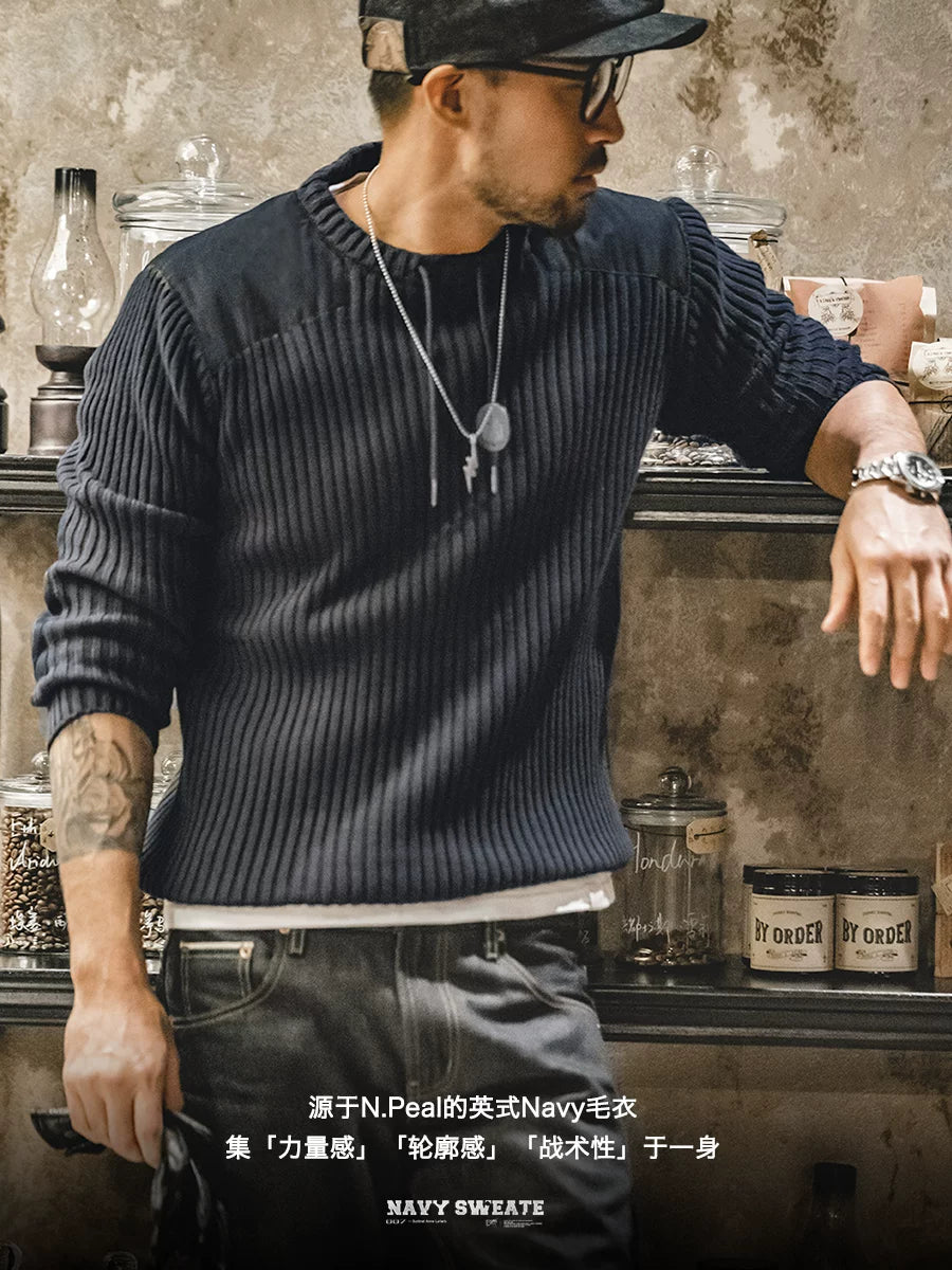 Madden retro vertical striped crew-neck slim-fit sweater