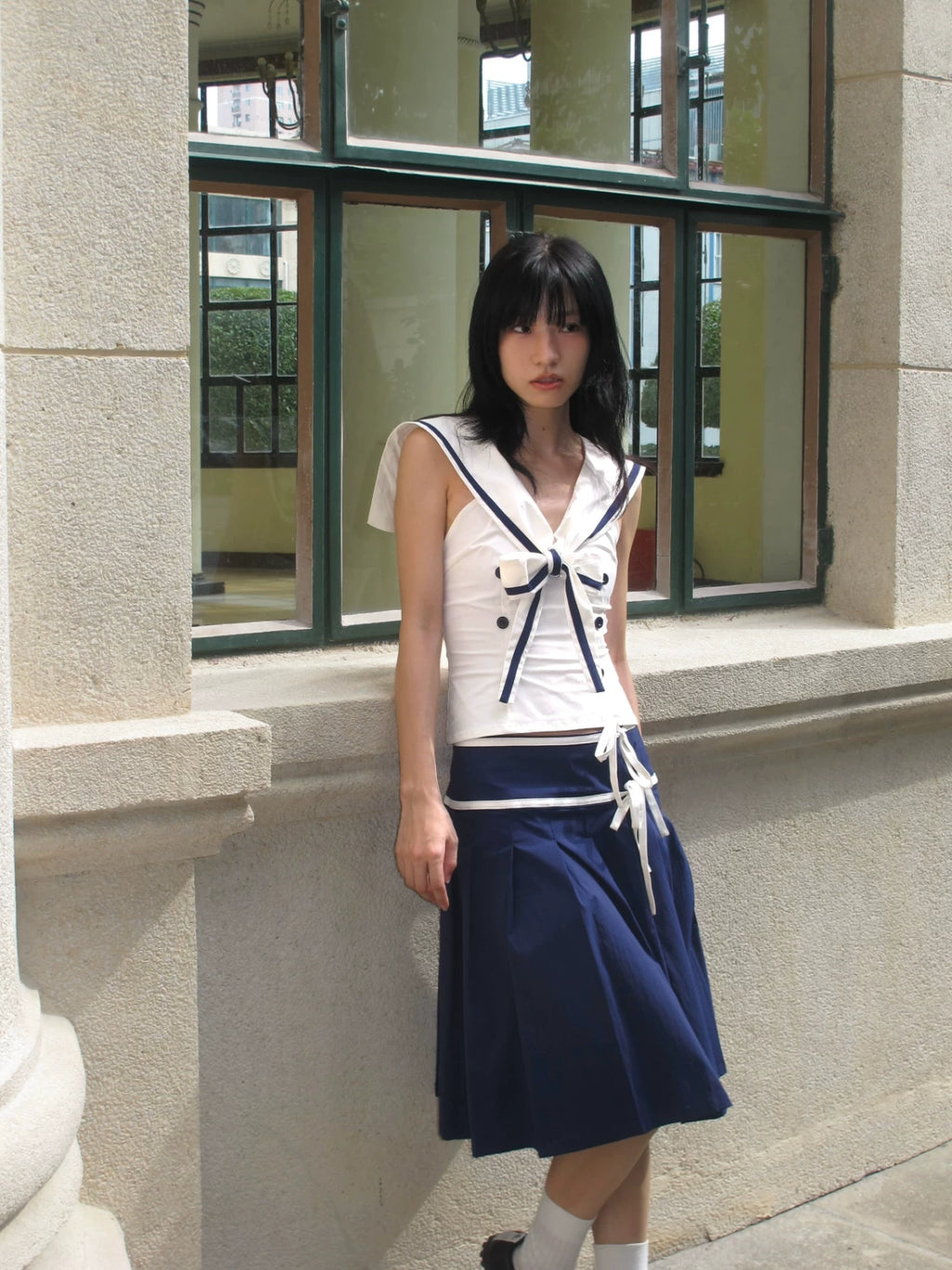Enteralt Waist Vest Lace-up Pleated Skirt Set