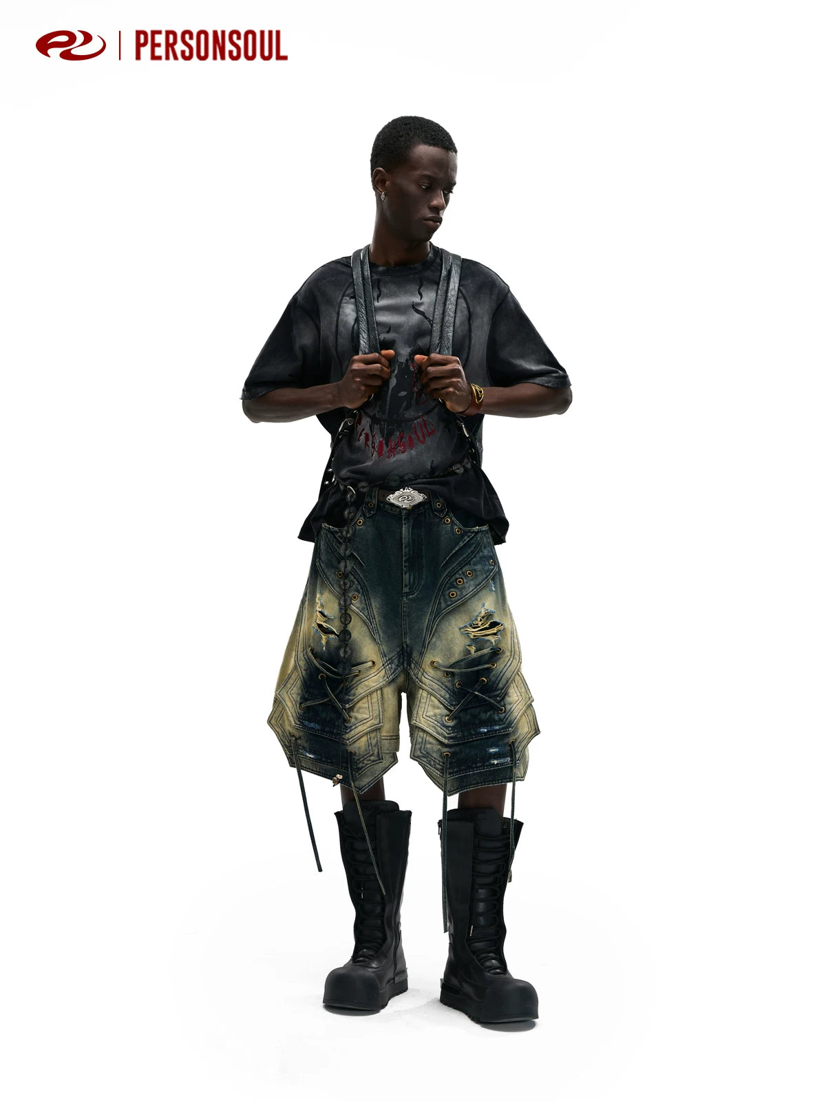 PERSONSOUL Divine Beast Pattern Old Tee