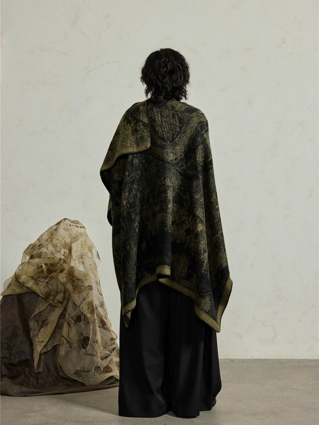 SUNYVONNE Ink Painting Split Cloak Large Shawl