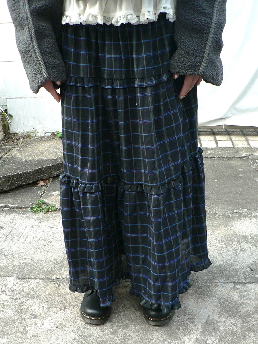 Ang: Project Contrasting Color Plaid Fungus Edge Stitching Skirt