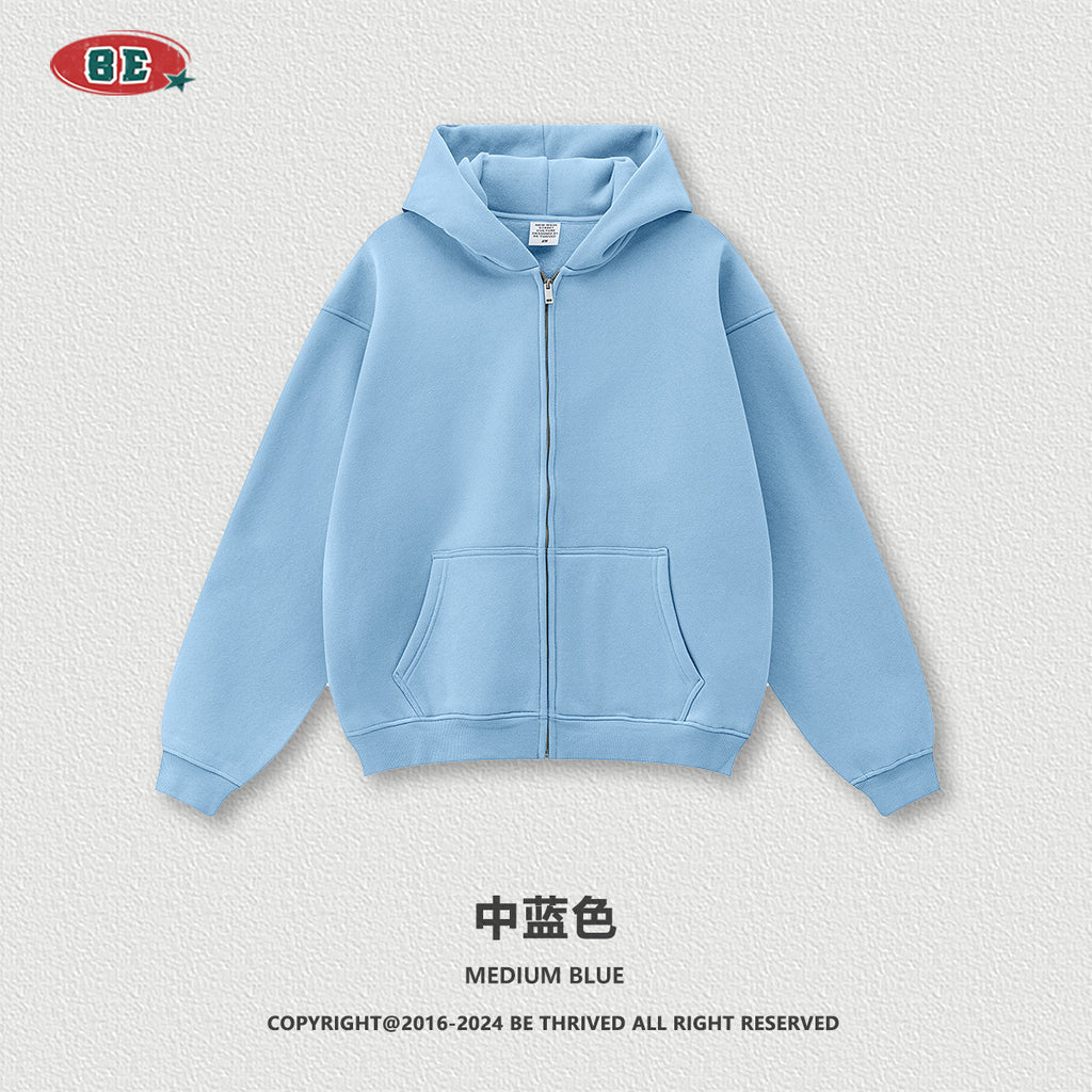 BE Thrived Clothing Loose Fleece Solid Color Zipper Hooded Sweater Casual Pants Set