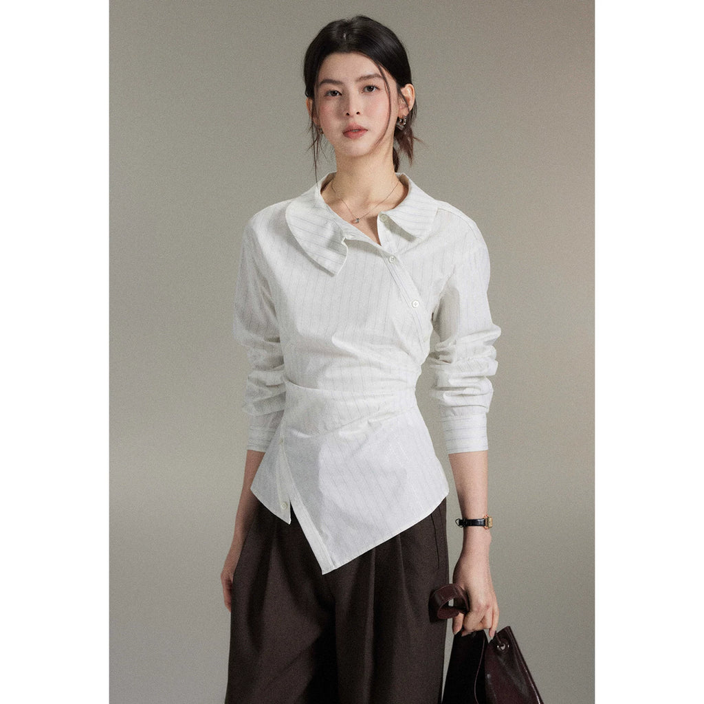 TYANG Irregular Waist Striped Shirt