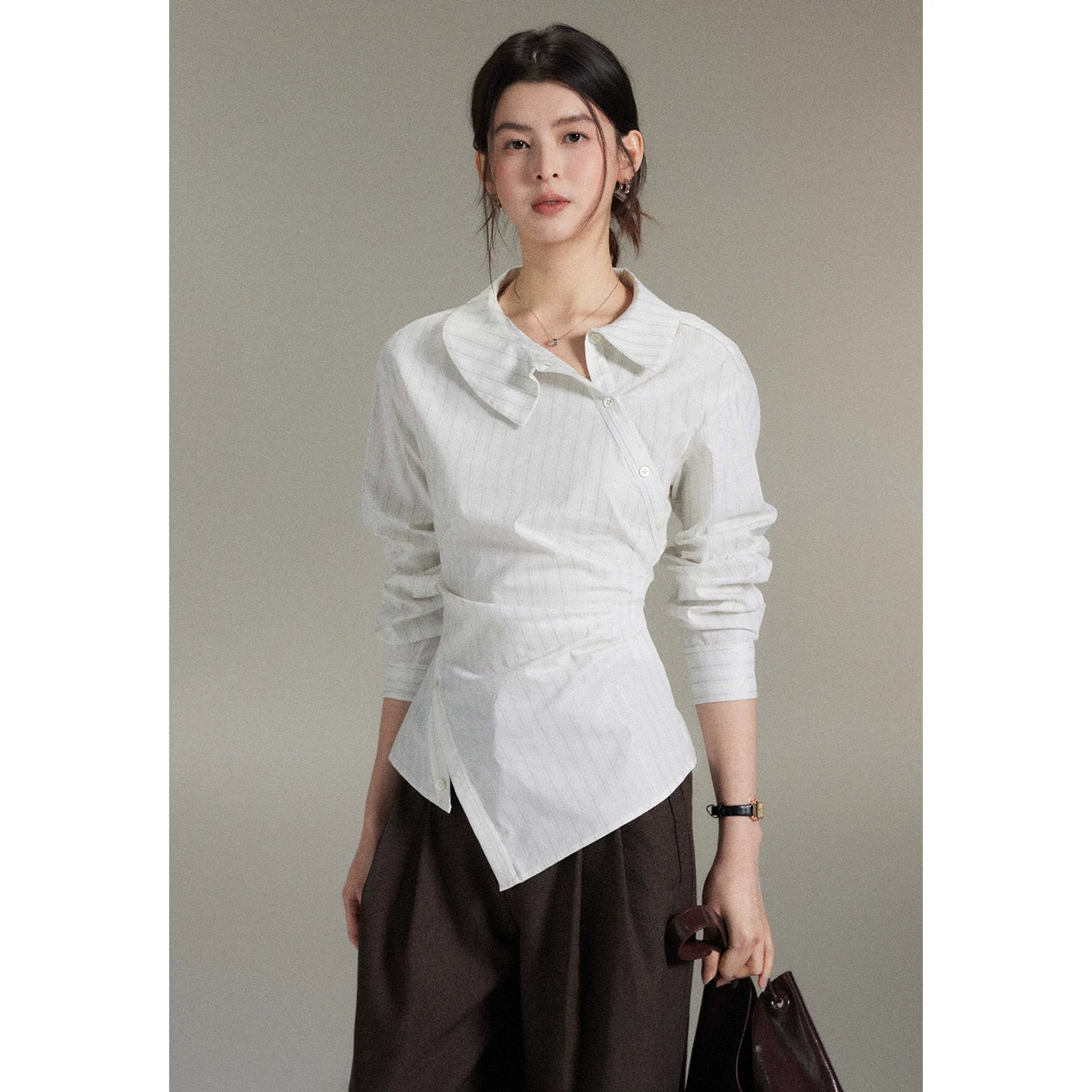 TYANG Irregular Waist Striped Shirt