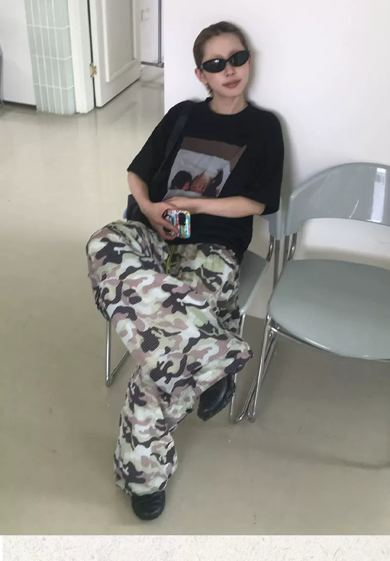 MMBBT Cartoon Printed Front Shoulder Loose Versatile Tee