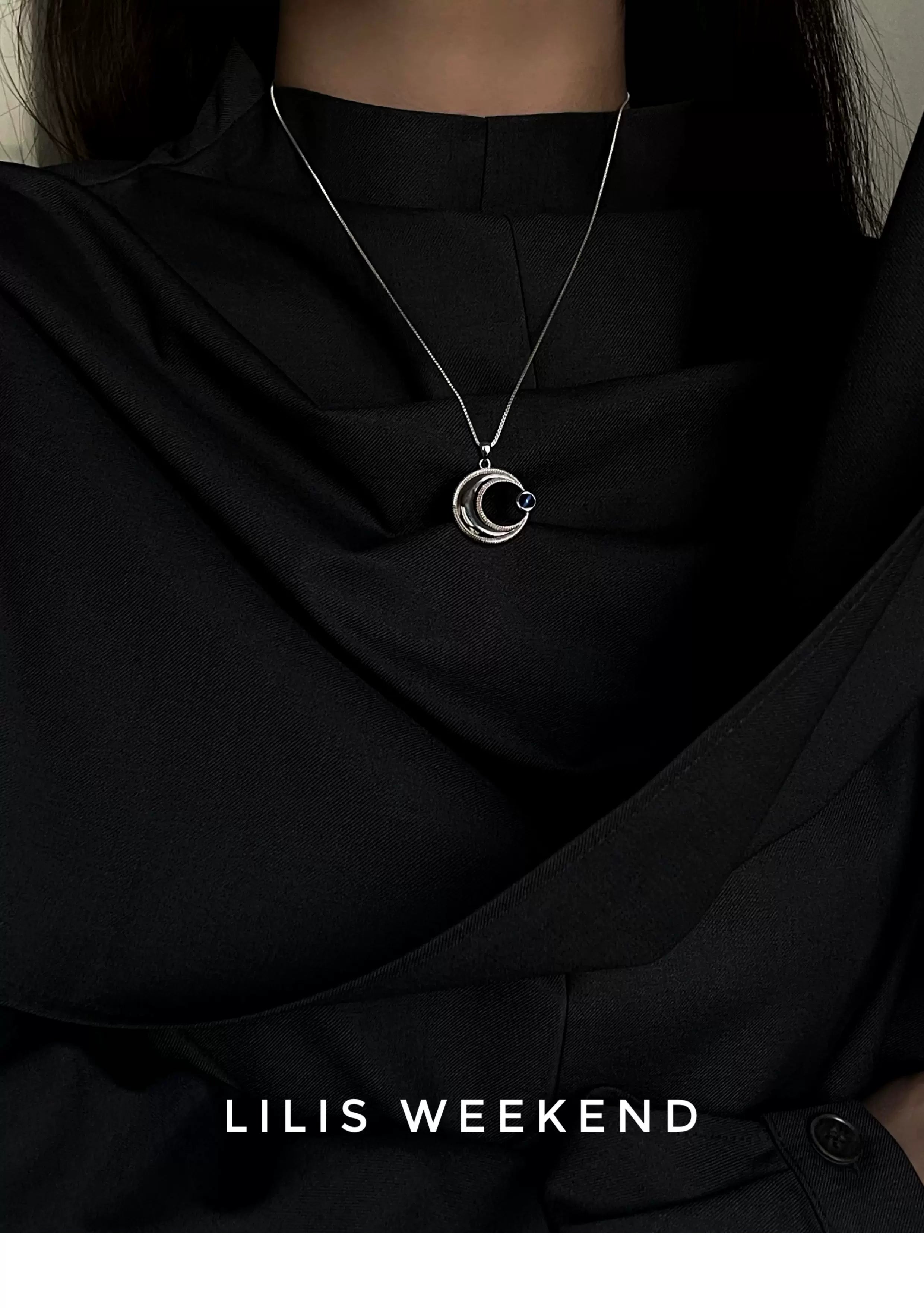 Lilis Weekend Solid Curved Moon Blue Opal Necklace