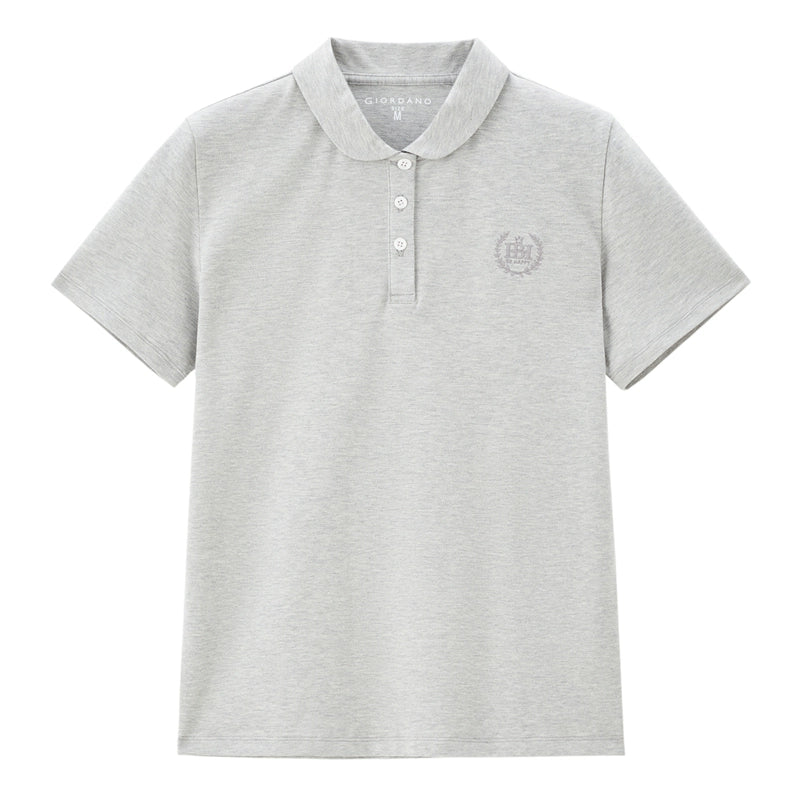 Giordano Small Embroidery Lycra Pearl Doll Collar Lapel Tee