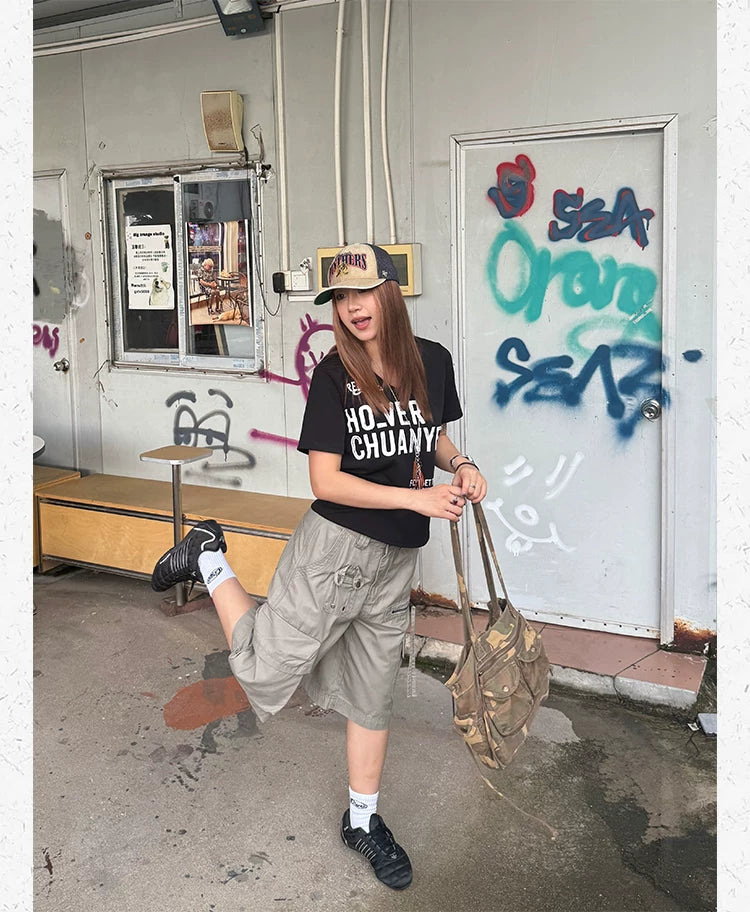 CCYE Retro Multi-pocket Wide-leg Shorts