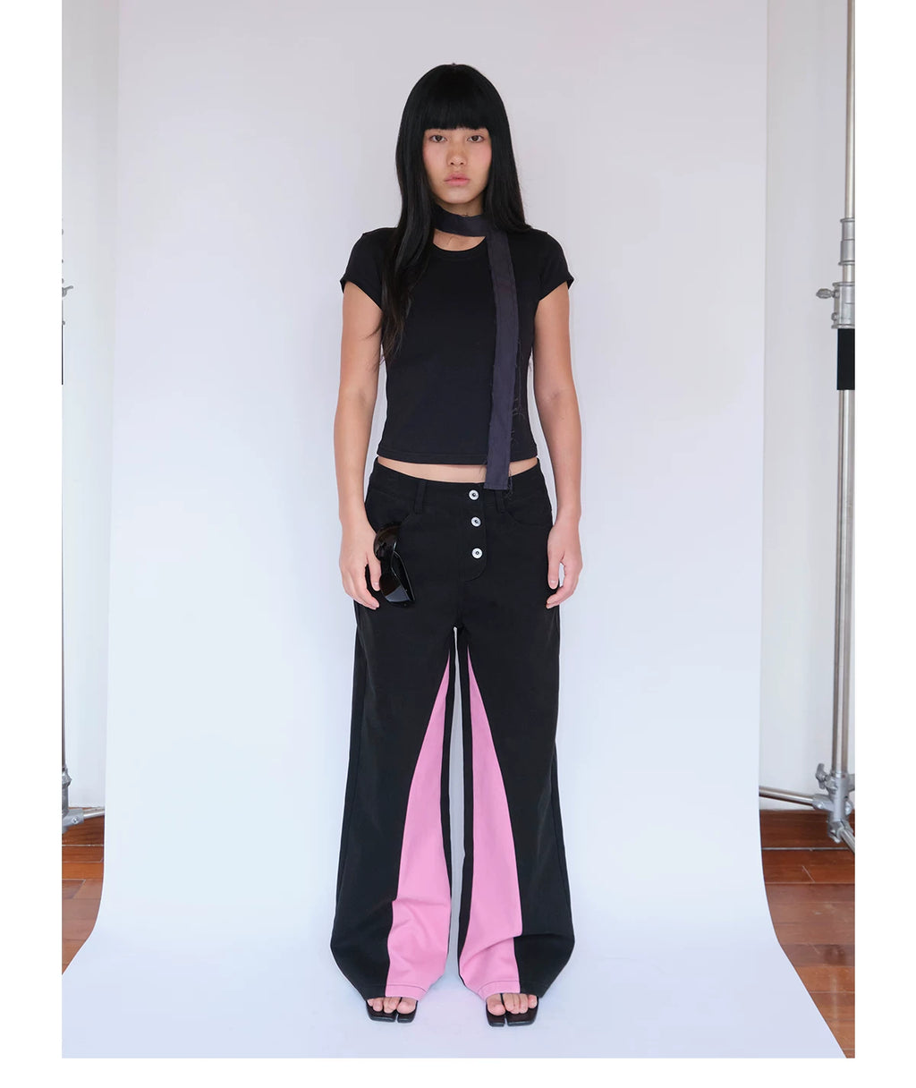 FUNKYFUN Contrast Color Pieced Wide-leg Pants