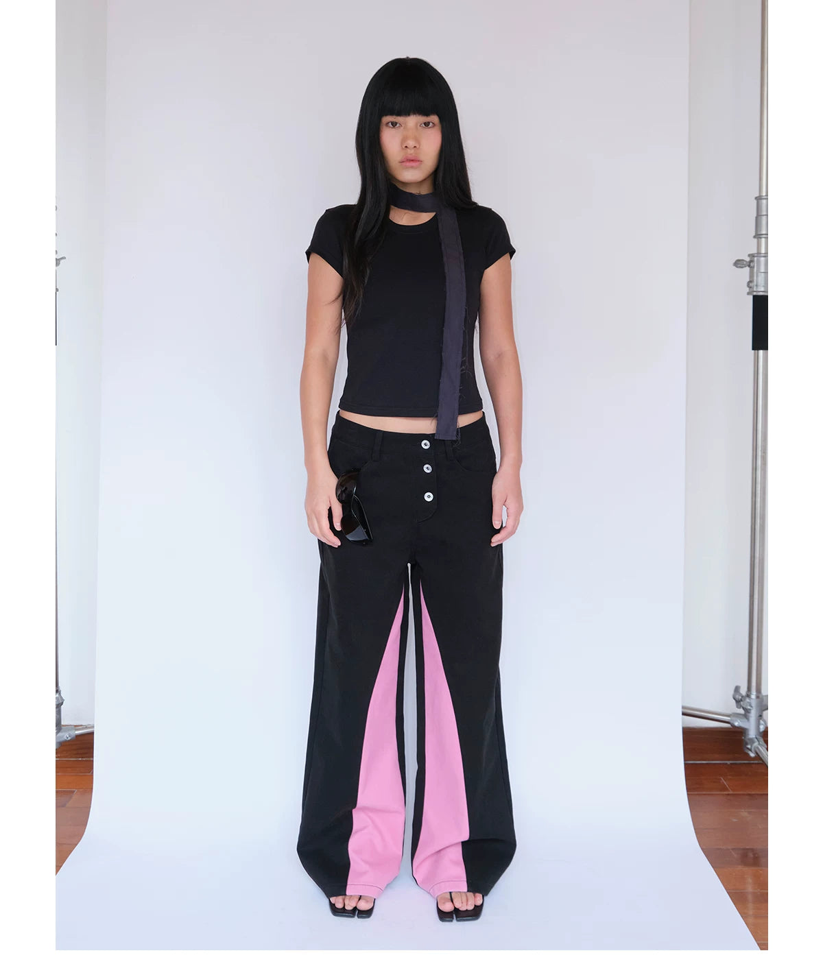 FUNKYFUN Contrast Color Pieced Wide-leg Pants