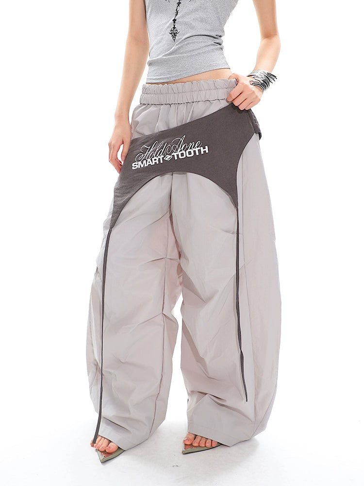 UNCMHISEX Loose Tooling Fake Two-Piece Charge Wide Leg Pants