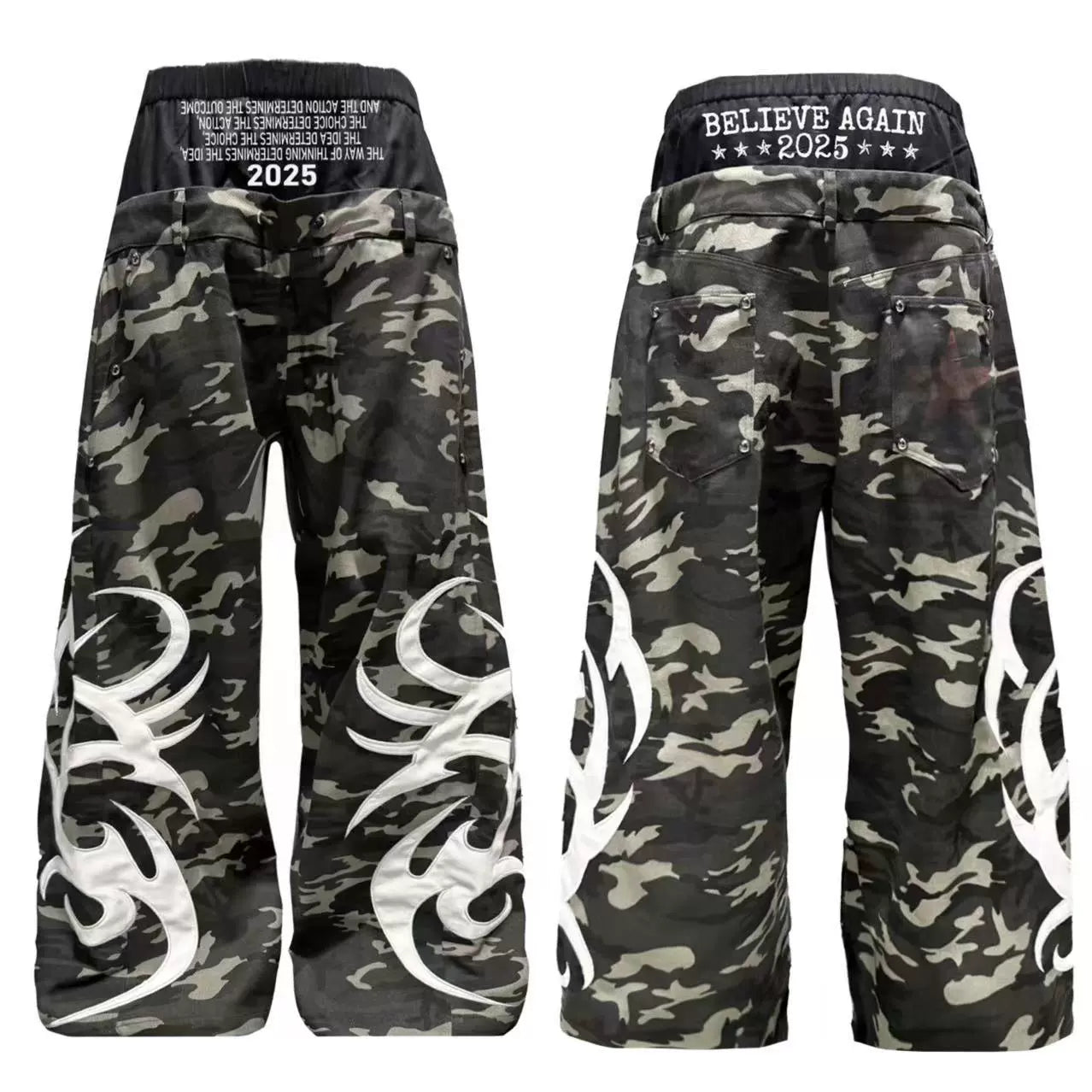 DETW Camouflage Double-waisted Boxing Pants Profile Three-dimensional Casual Pants
