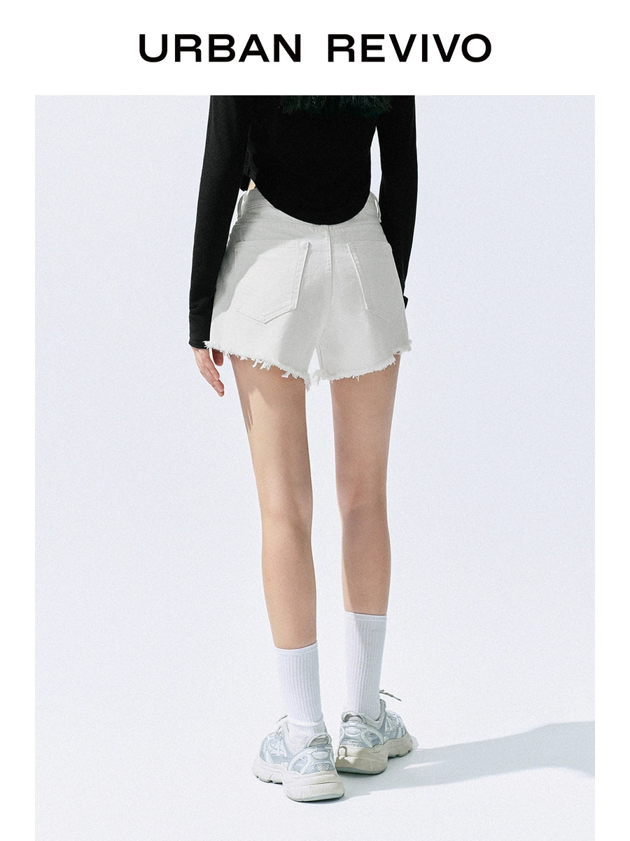 URBAN REVIVO Simple Street-style Fringed Casual Shorts