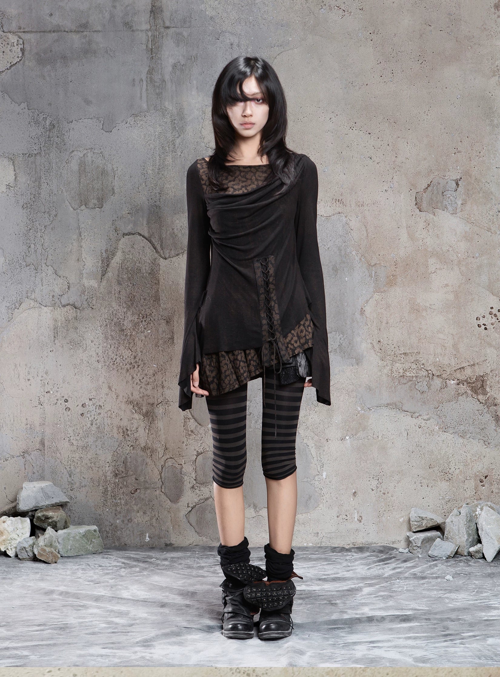 ARIADNAw Contrast Fake Two-piece Crew Neck Knitted Long Sleeves