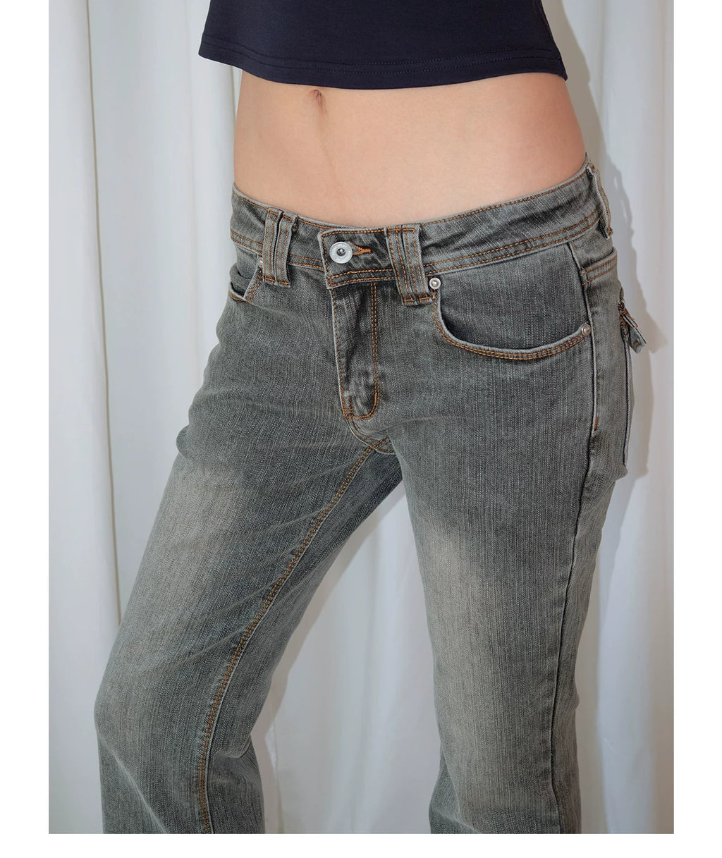 FUNKYFUN Retro Low-rise Slim-fit Jeans