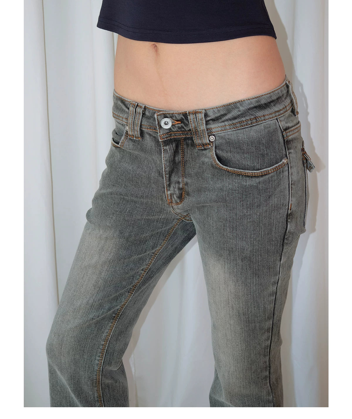 FUNKYFUN Retro Low-rise Slim-fit Jeans