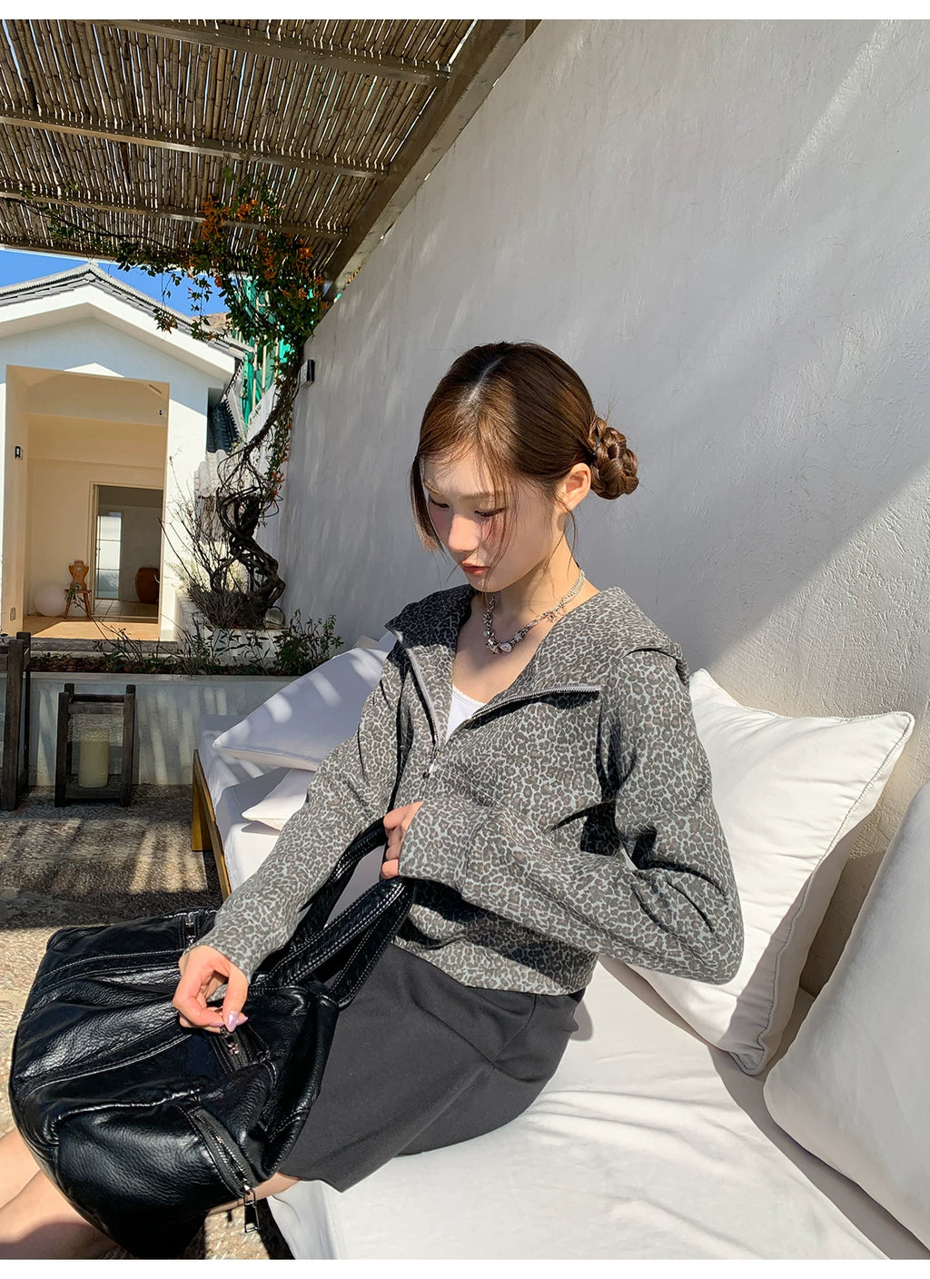KANO Retro Old Leopard Print Sweater Jacket