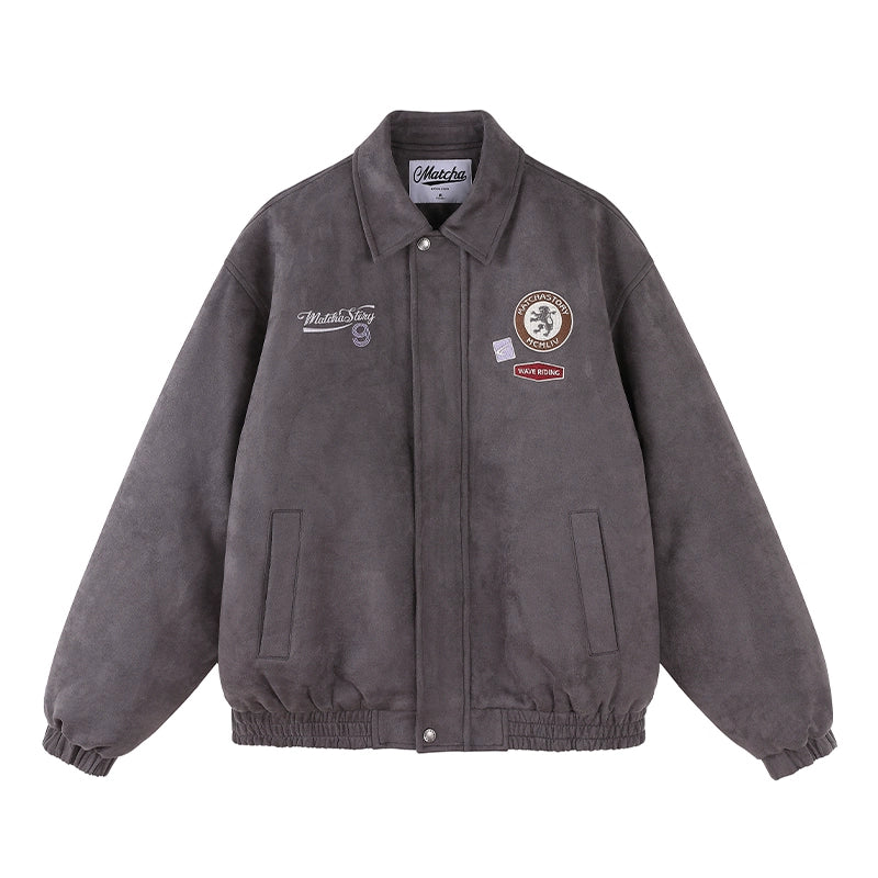 MATCHA STORY Embroidered Badge Vintage Tooling Jacket