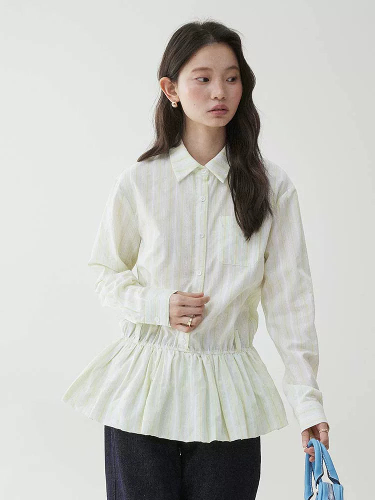 VOOE Contrast Striped Lapel Waist Shirt