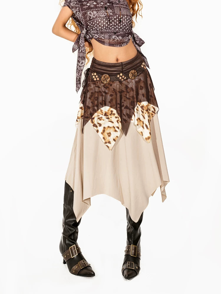 Arielink Vintage Irregular Patchwork Skirt