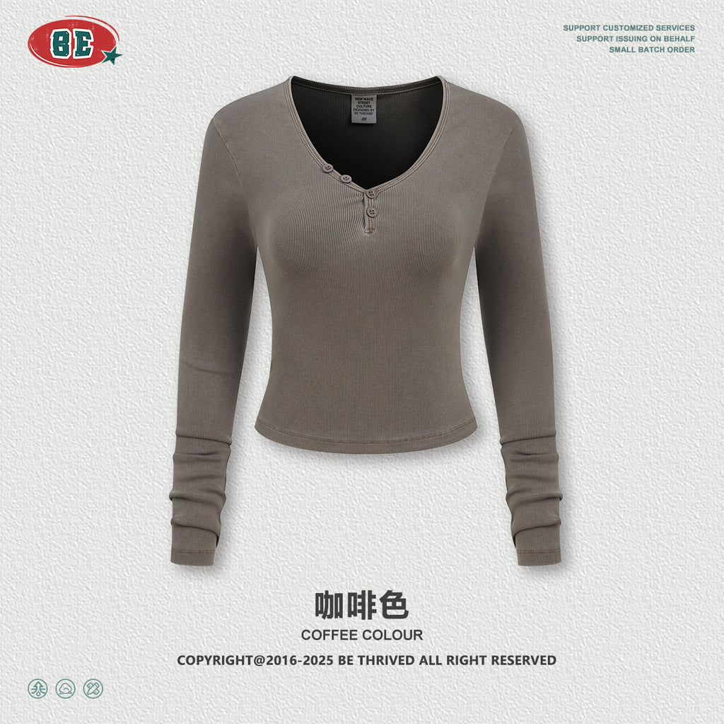 BE V-Neck Button Long Sleeve Knitted Sweater