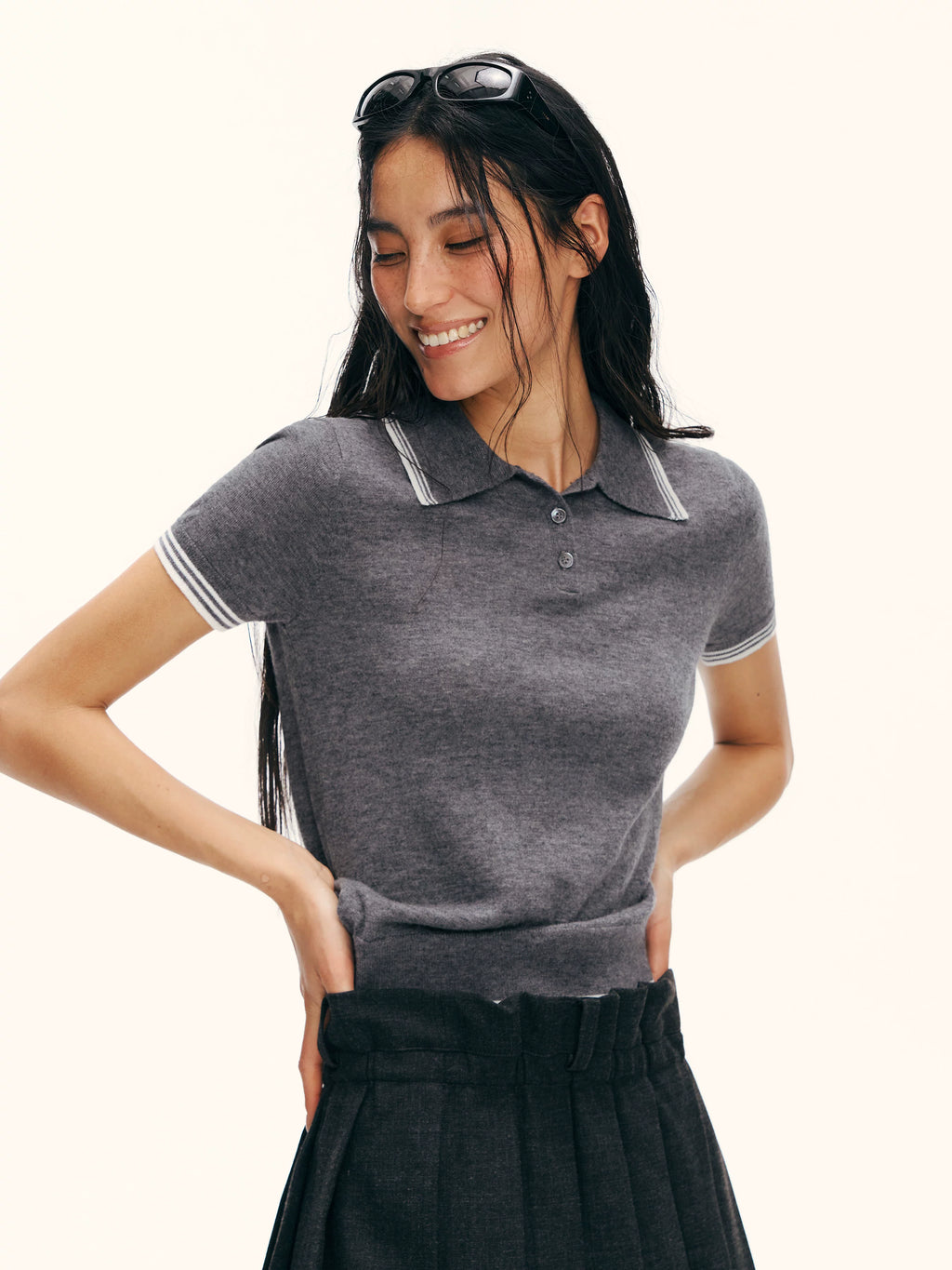 Ariseism Contrast Color Polo Collar Casual Tee