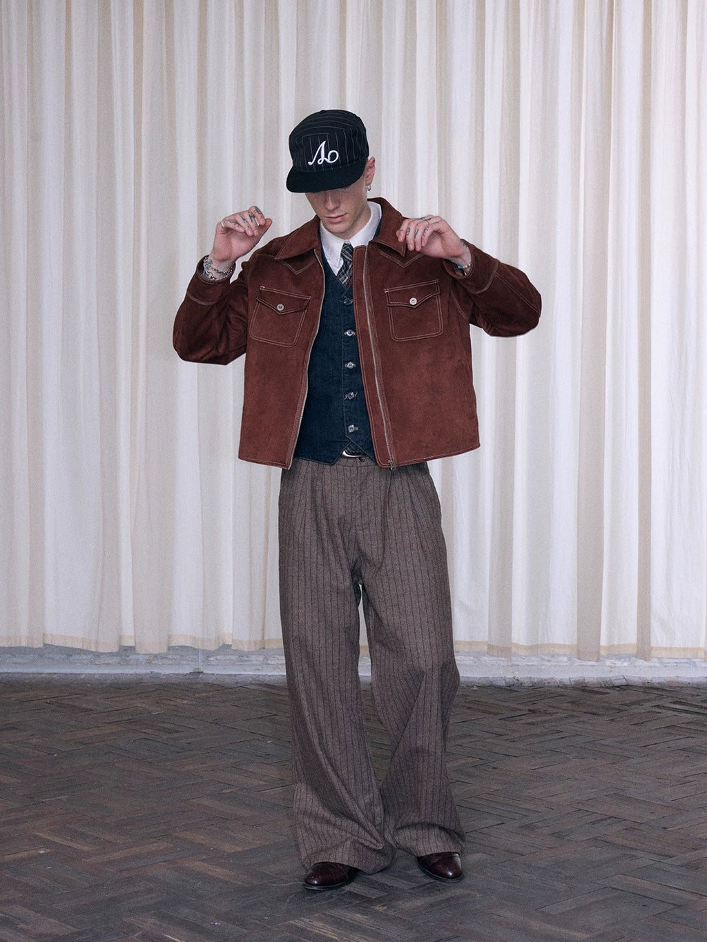 InsGale Striped Pleated Compound A-shaped Micro-Latin Pants