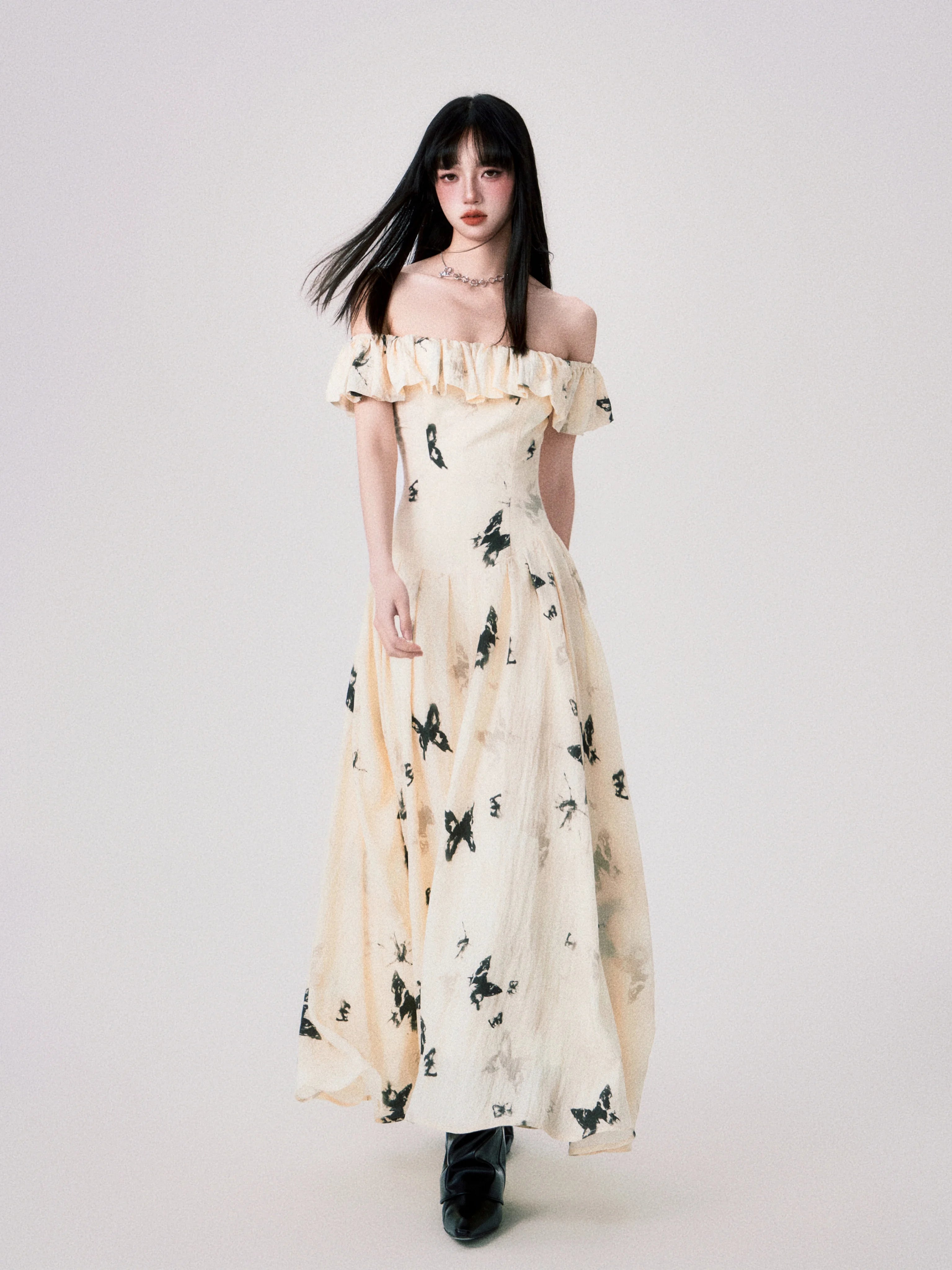 LULUSWINGS Ink Butterfly Print Shoulder Dress