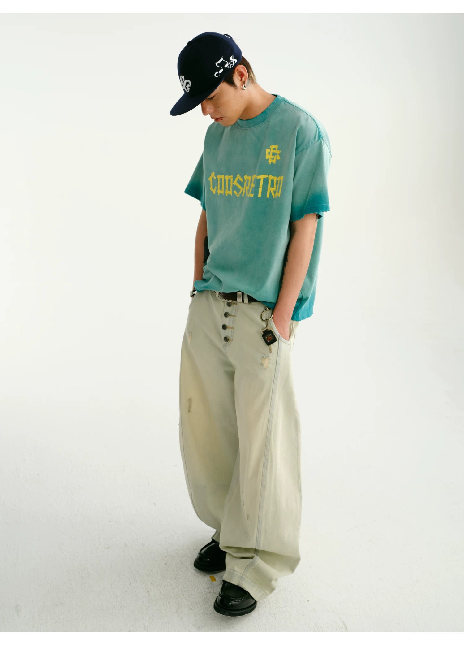 CoosRetro Loose Wide Leg Old Ripped Jeans