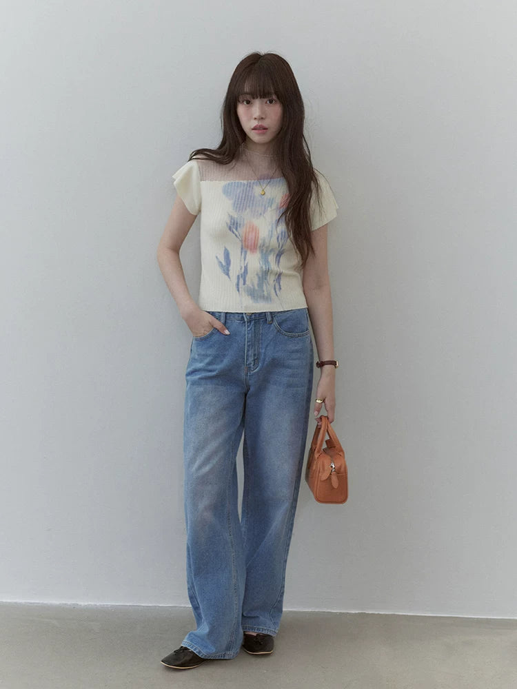 VOOE Irregular Splicing Printing Knitted Tee