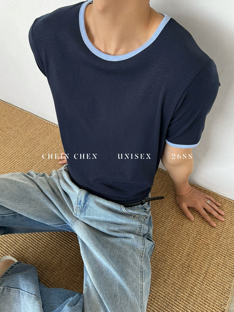 Chein Retro Color Matching Loose Lazy Versatile Tee