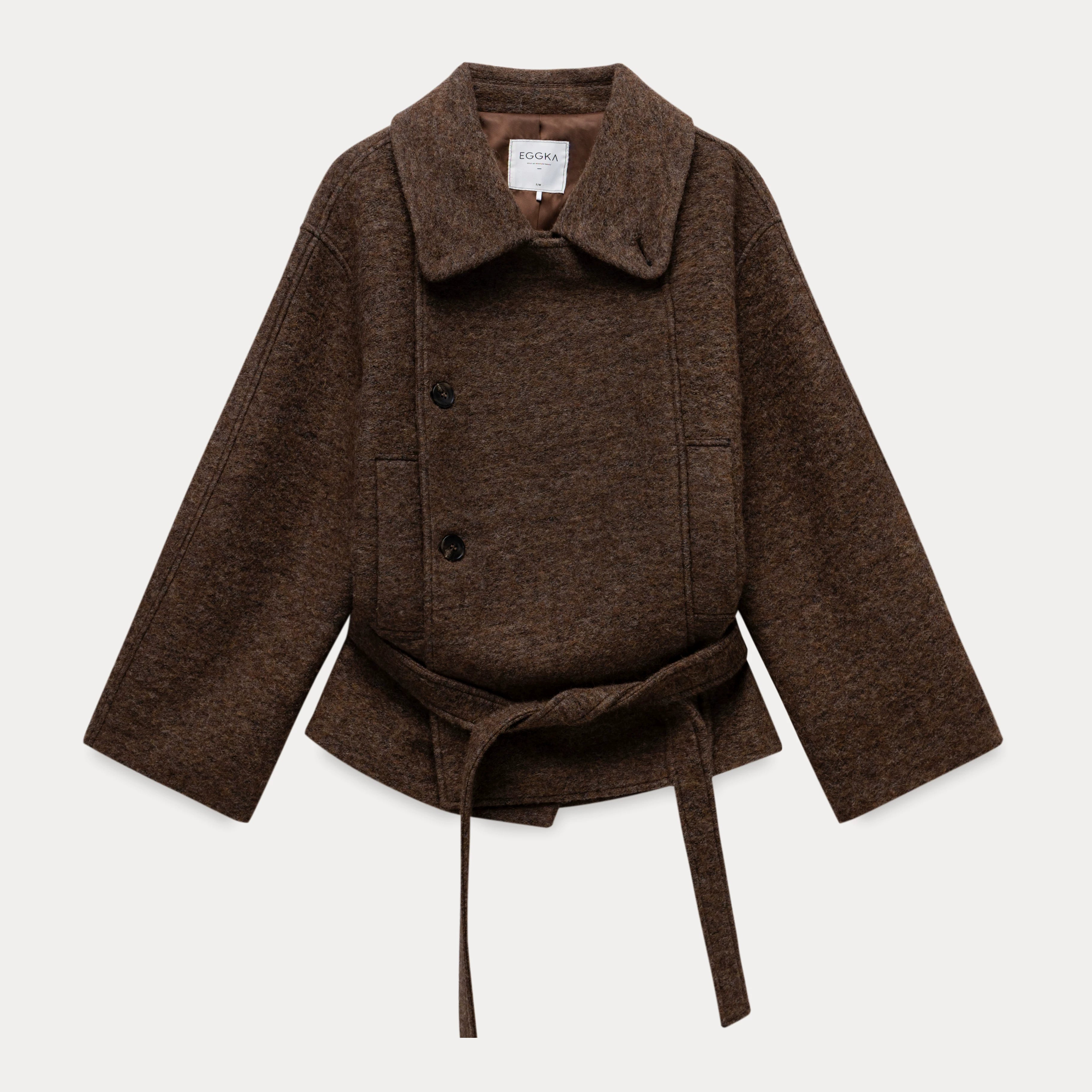 EGGKA Premium Sense Stand-Up Neck Lace-Up Waist Woolen Jacket