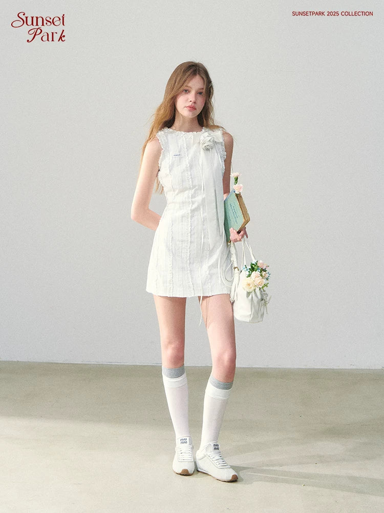 SunsetPark Vertical Striped Lace Stitching Sleeveless Dress