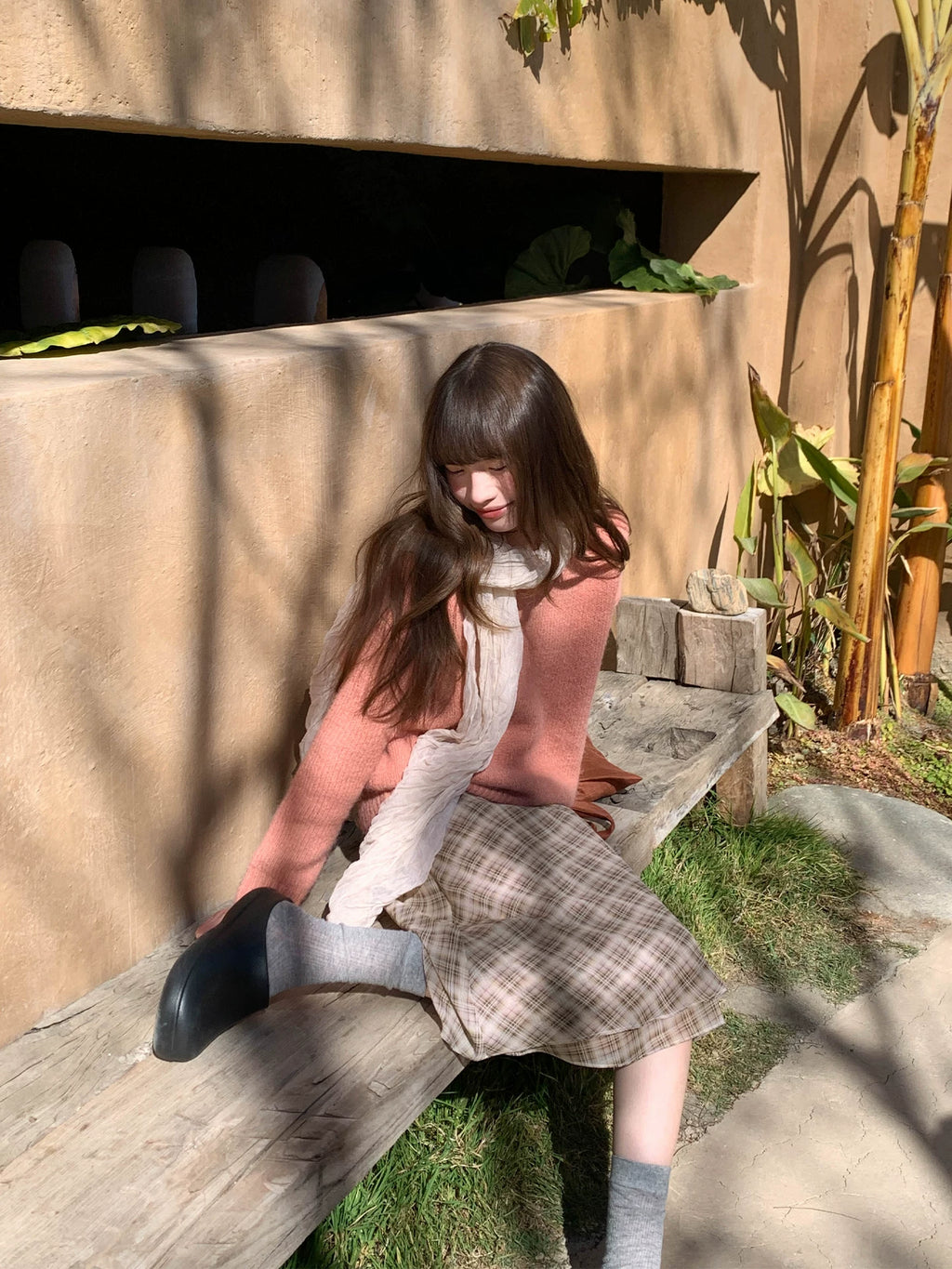 KANO Vintage Chiffon Plaid Irregular Half Skirt