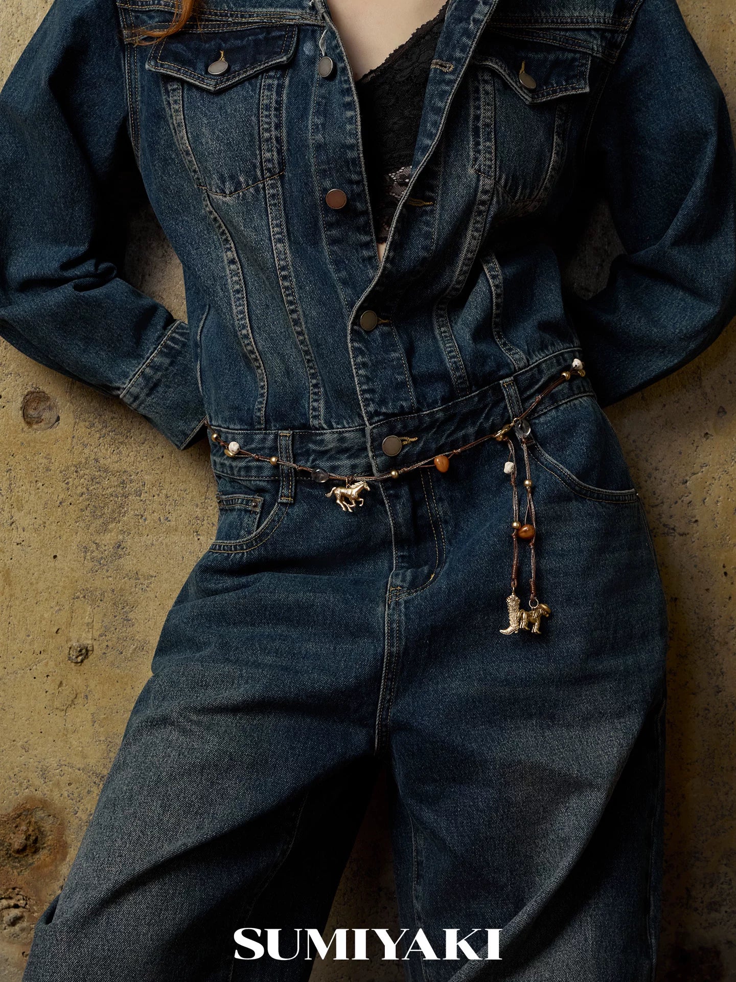 SUMIYAKI Vintage Western Denim Pony Braided Waist Chain