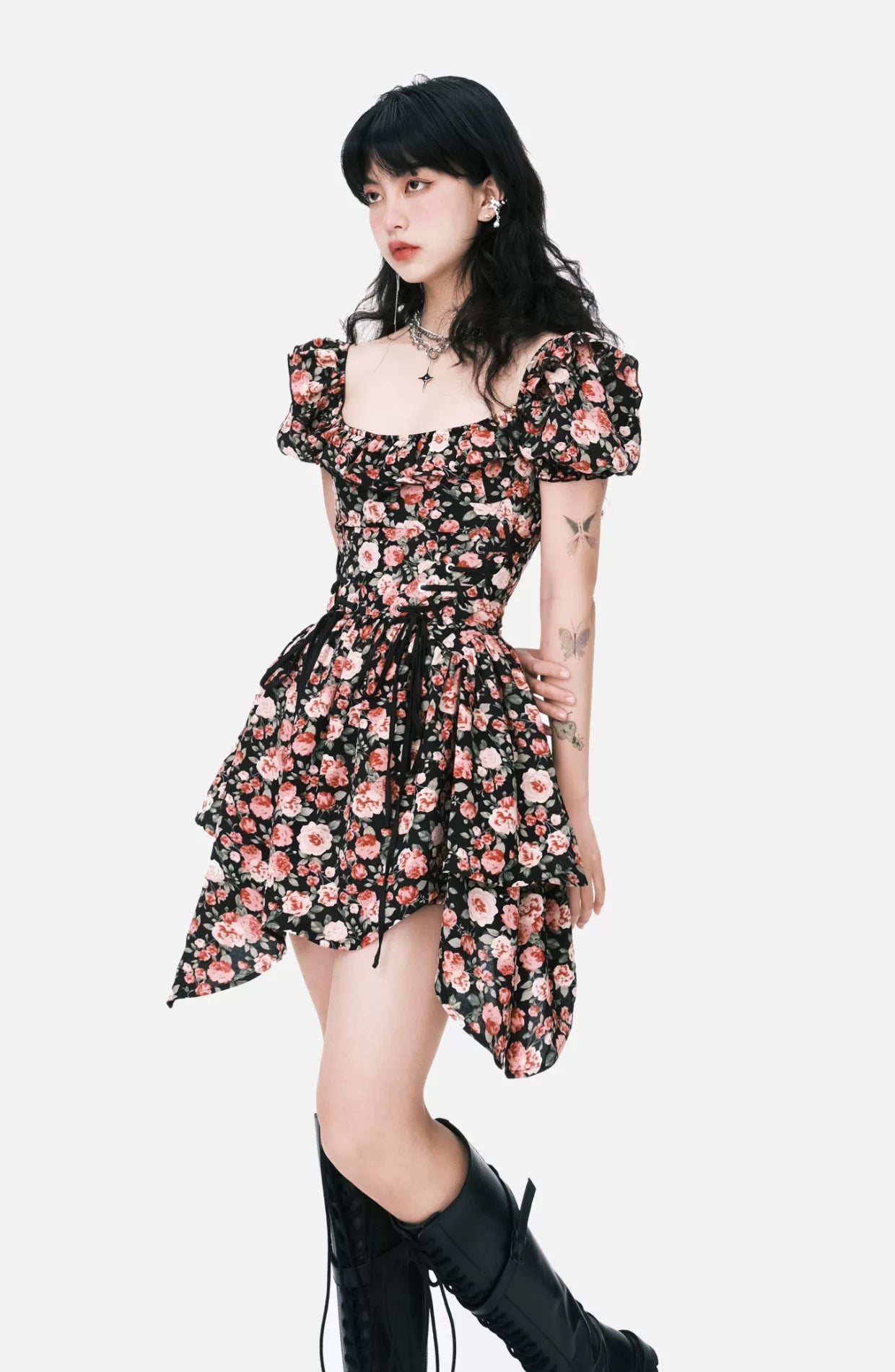 LULUSWINGS Lace-up Waist Irregular Dress