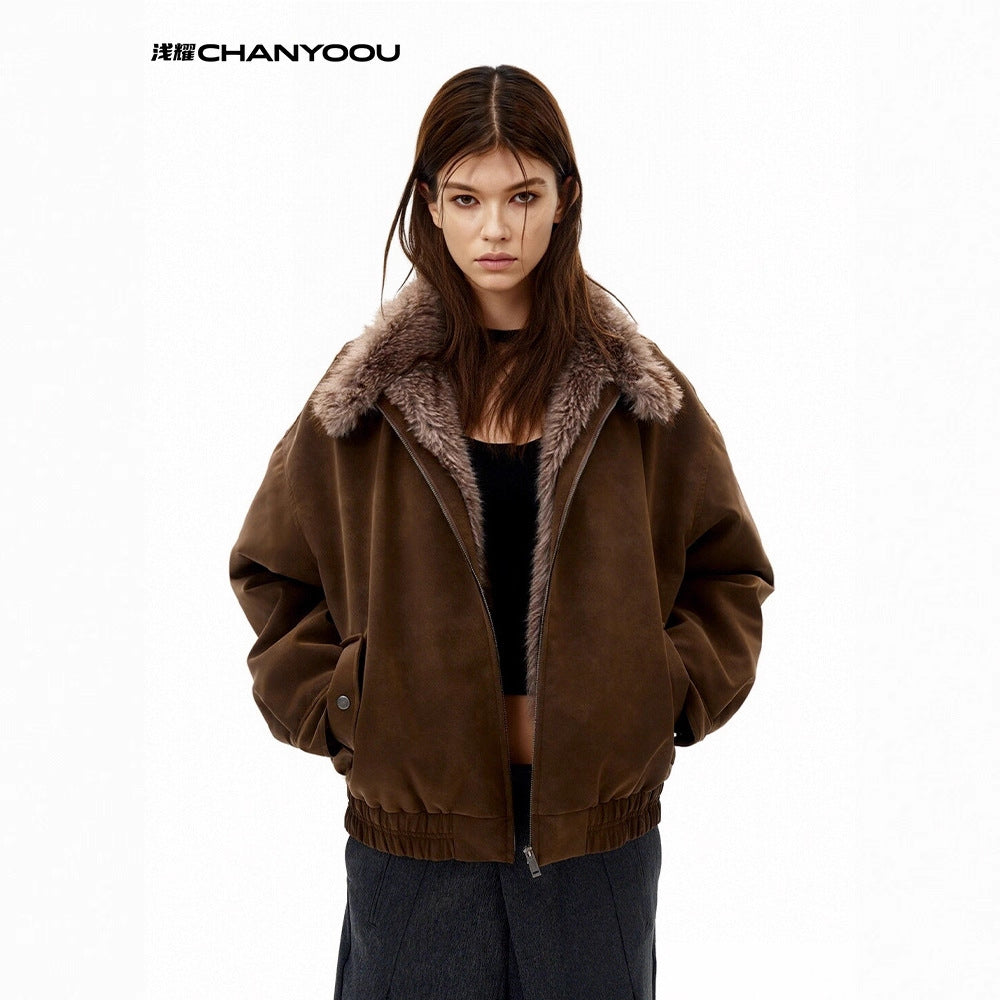 CHANYOOU Vintage Suede Fleece Collar Fleece Jacket