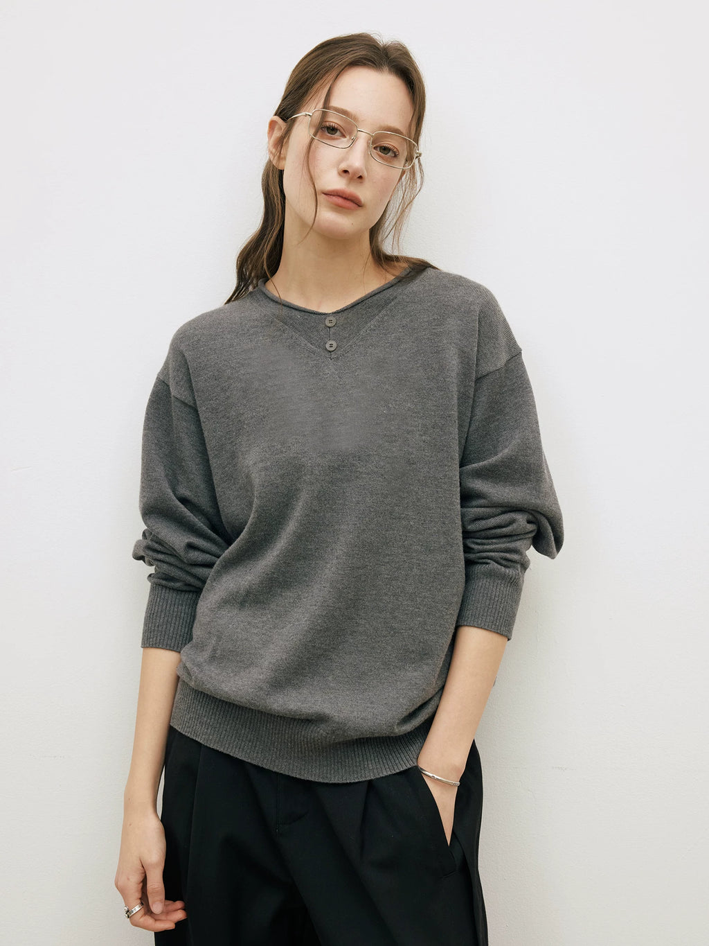 LR Knit Fake Two Pieces Long Sleeves