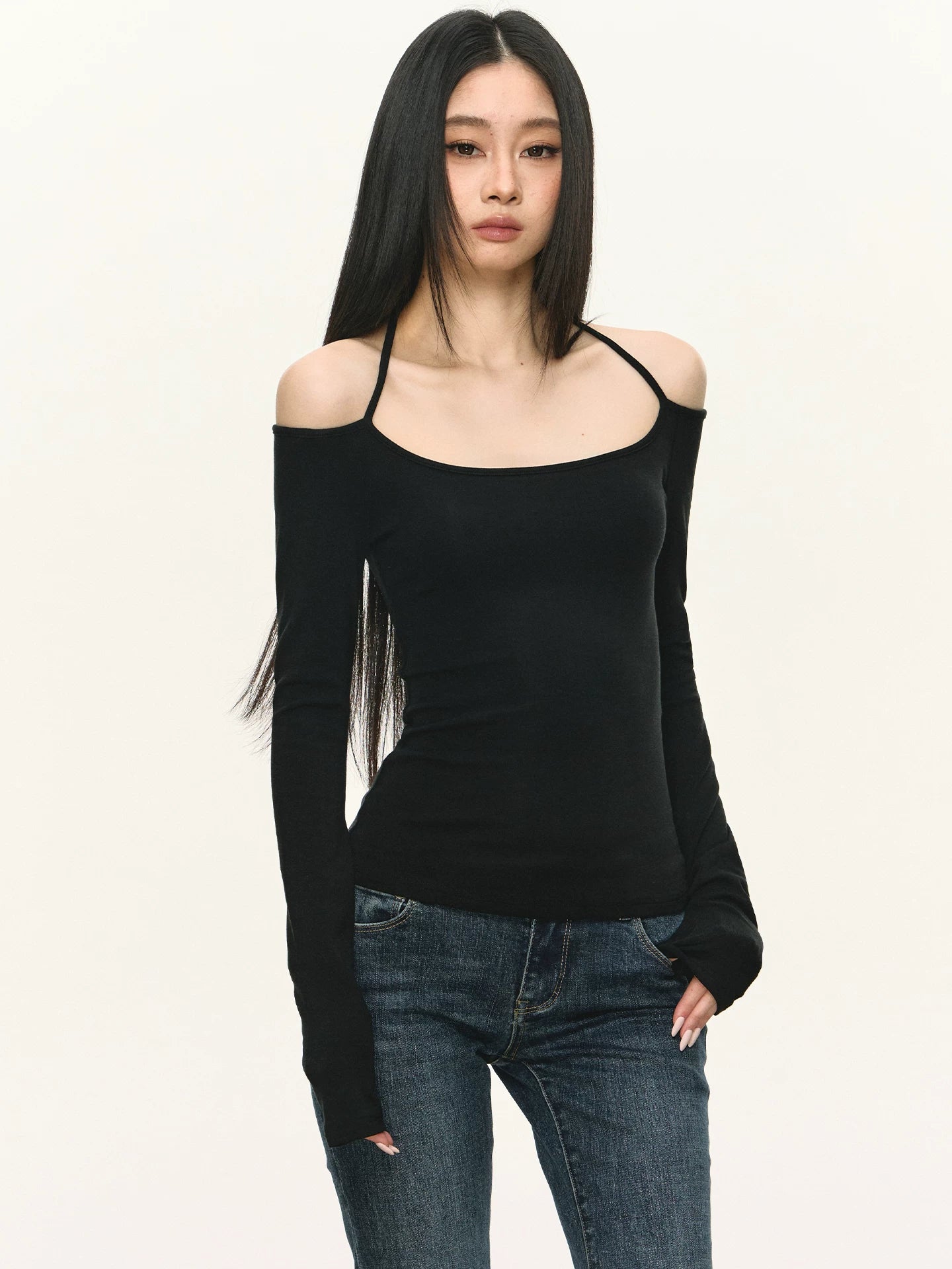 Anna Aneae Neck Slim Long Sleeves