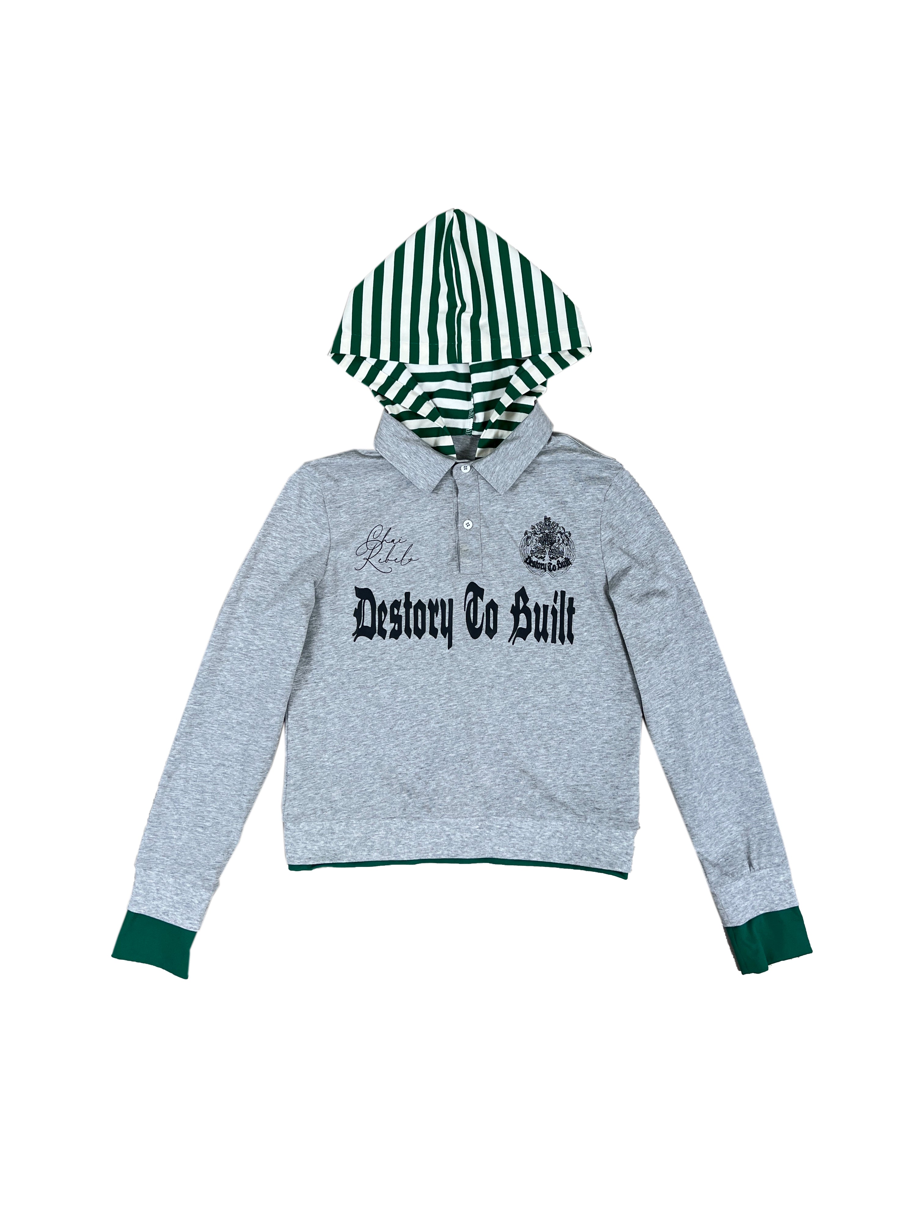 CHAI Coat of Arms Printed Fake Two-piece Contrasting Color Long-sleeved POLO Shirt