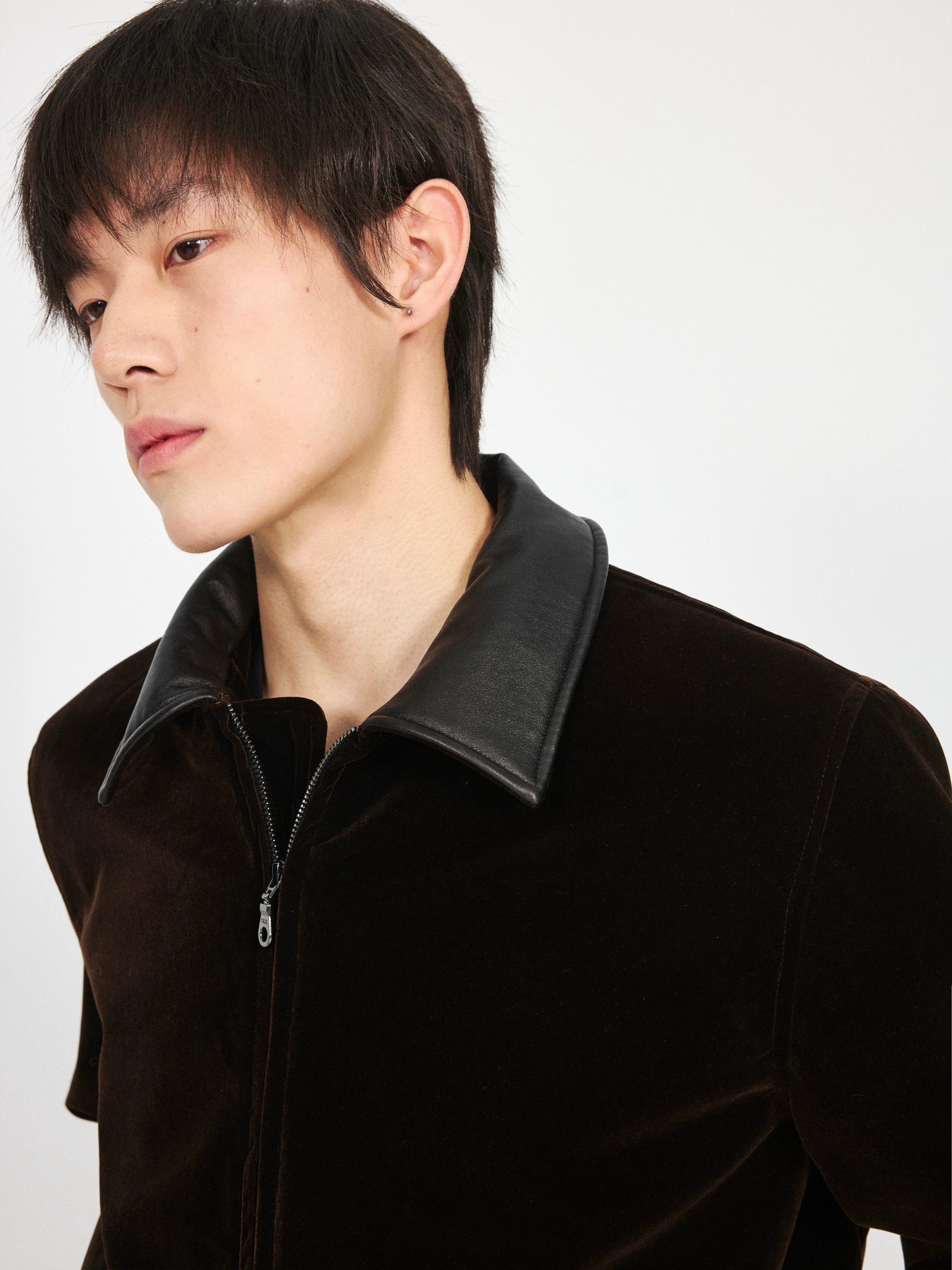 Stay The Night Velvet Leather Collar Shoulder Jacket
