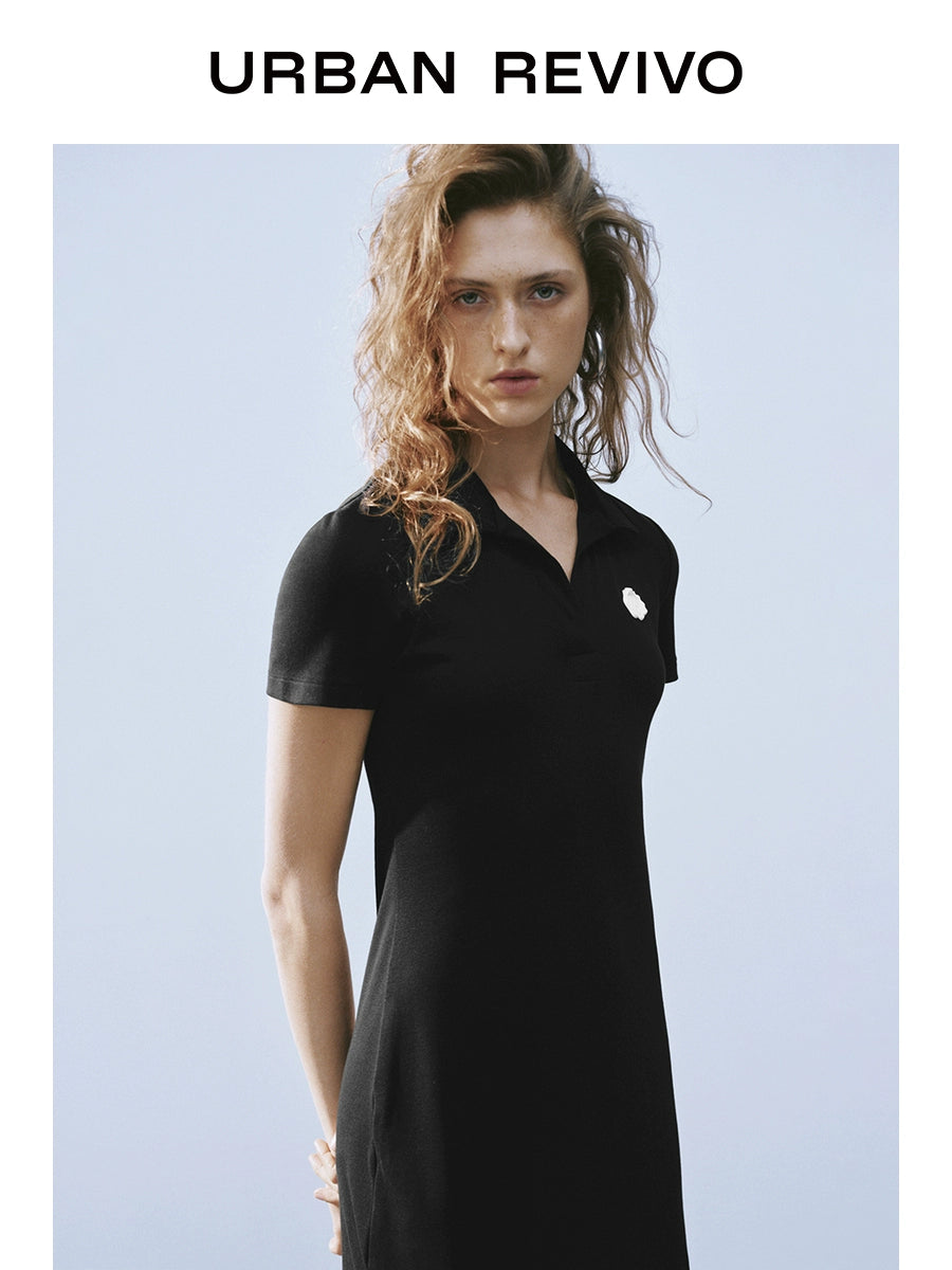 URBAN REVIVO Retro College Three-dimensional Decorative Short-sleeved Dress