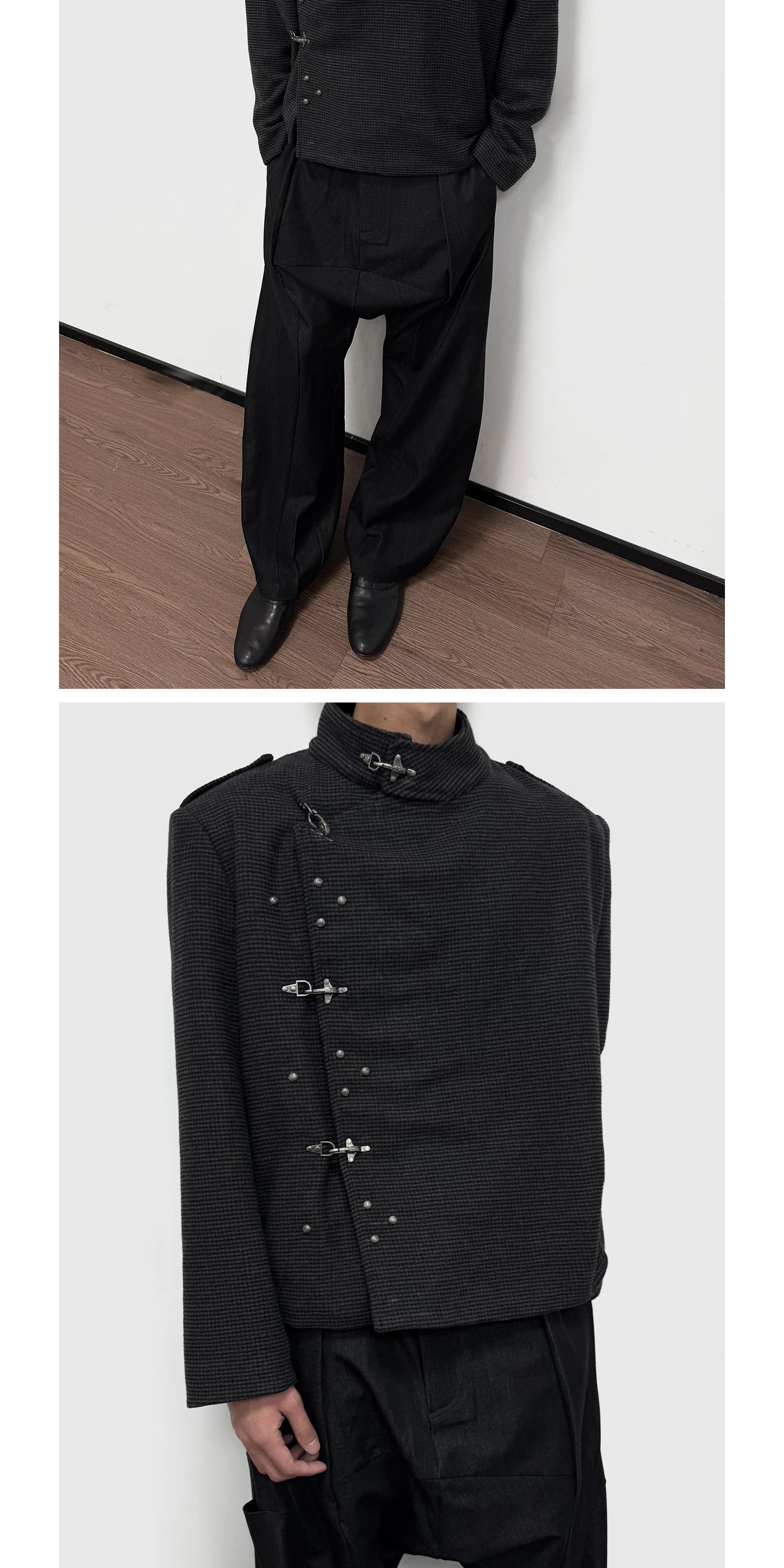 WANNA LAB Vintage Stand-Up Collar Short Jacket