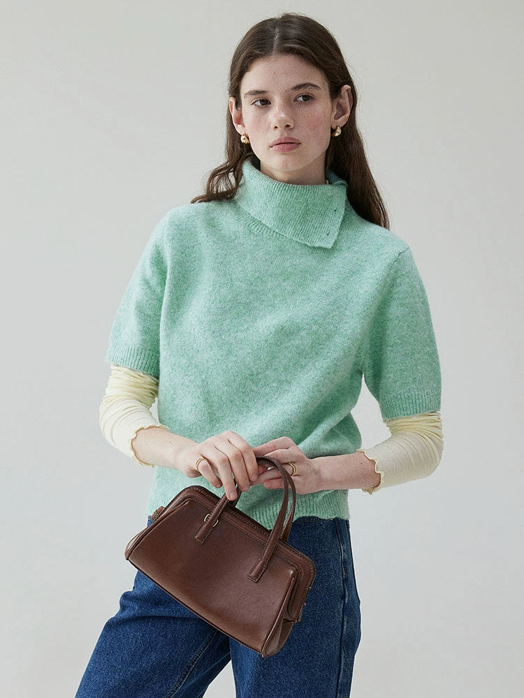 VOOE Korean Turtleneck Loose Short-sleeved Knitted Sweater