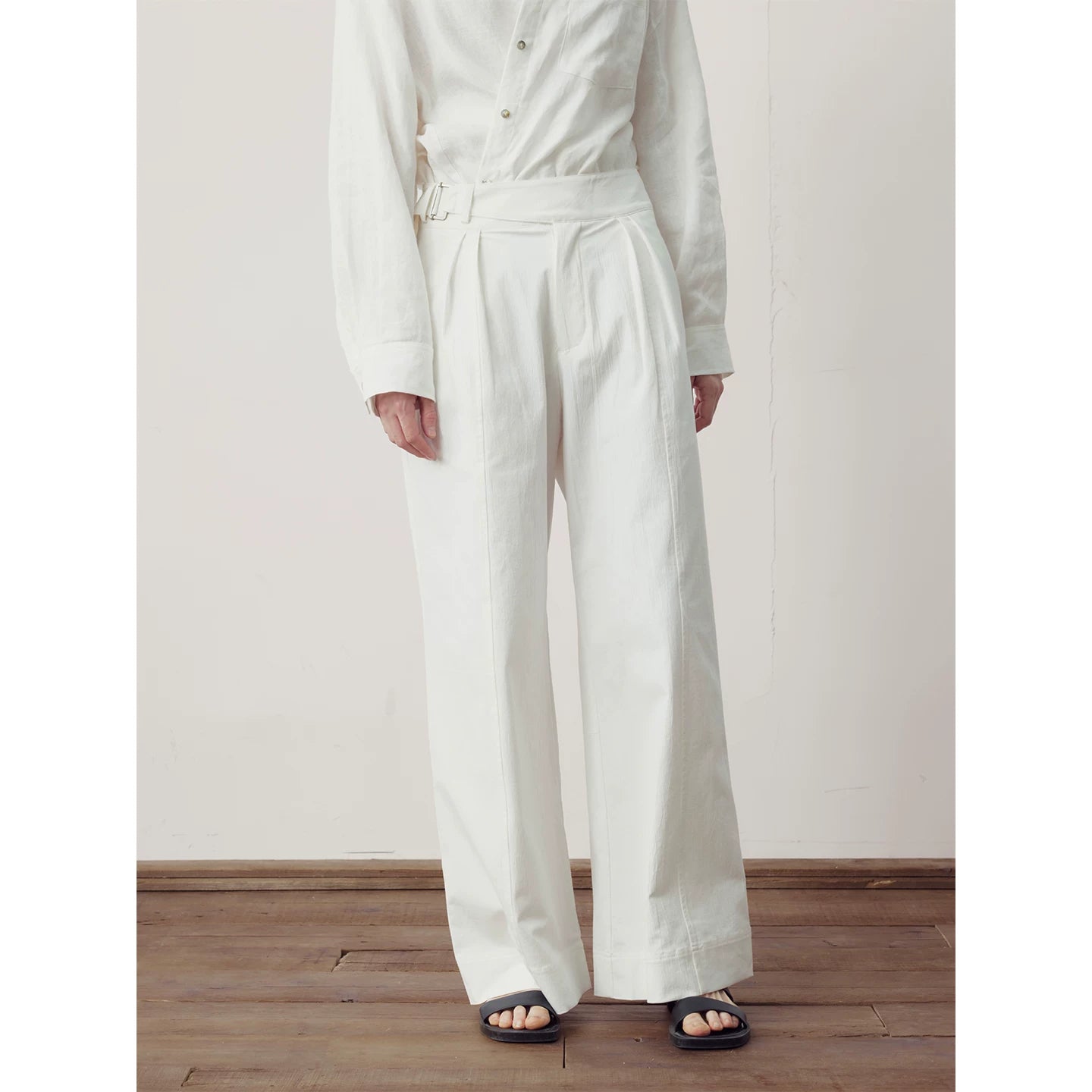 COLN Belt Straight Loose Casual Pants