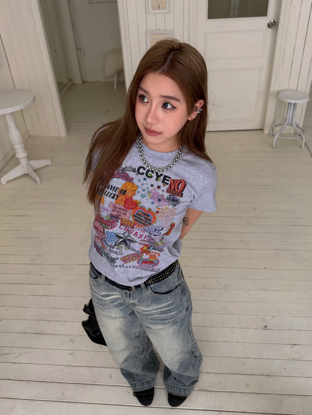 CCYE Graffiti Print Front Shoulder Thin Tee