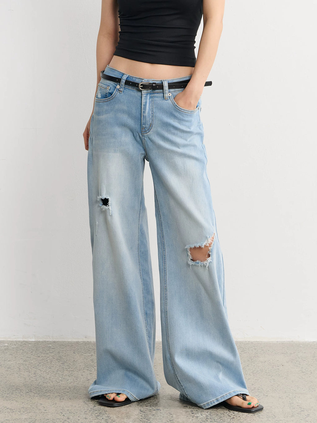 LINY LIBERTY Loose Ripped Wide-leg Jeans