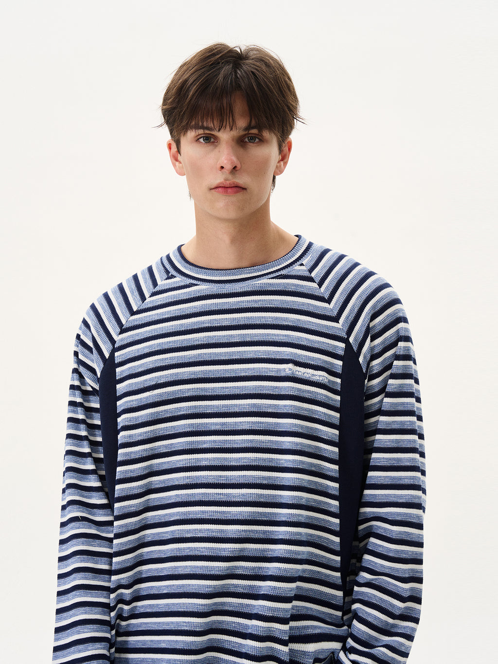 BTSG splicing striped texture waffle crew neck long-sleeved Tee