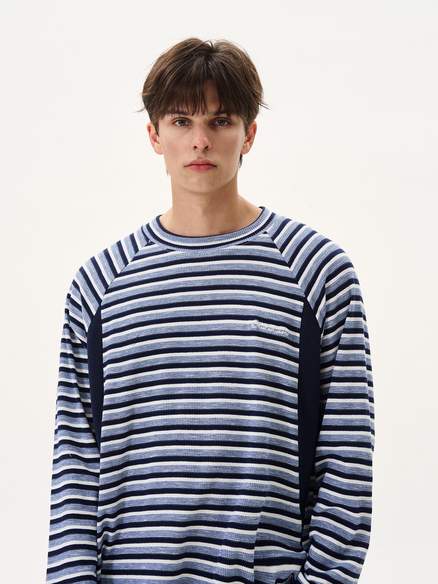BTSG splicing striped texture waffle crew neck long-sleeved Tee